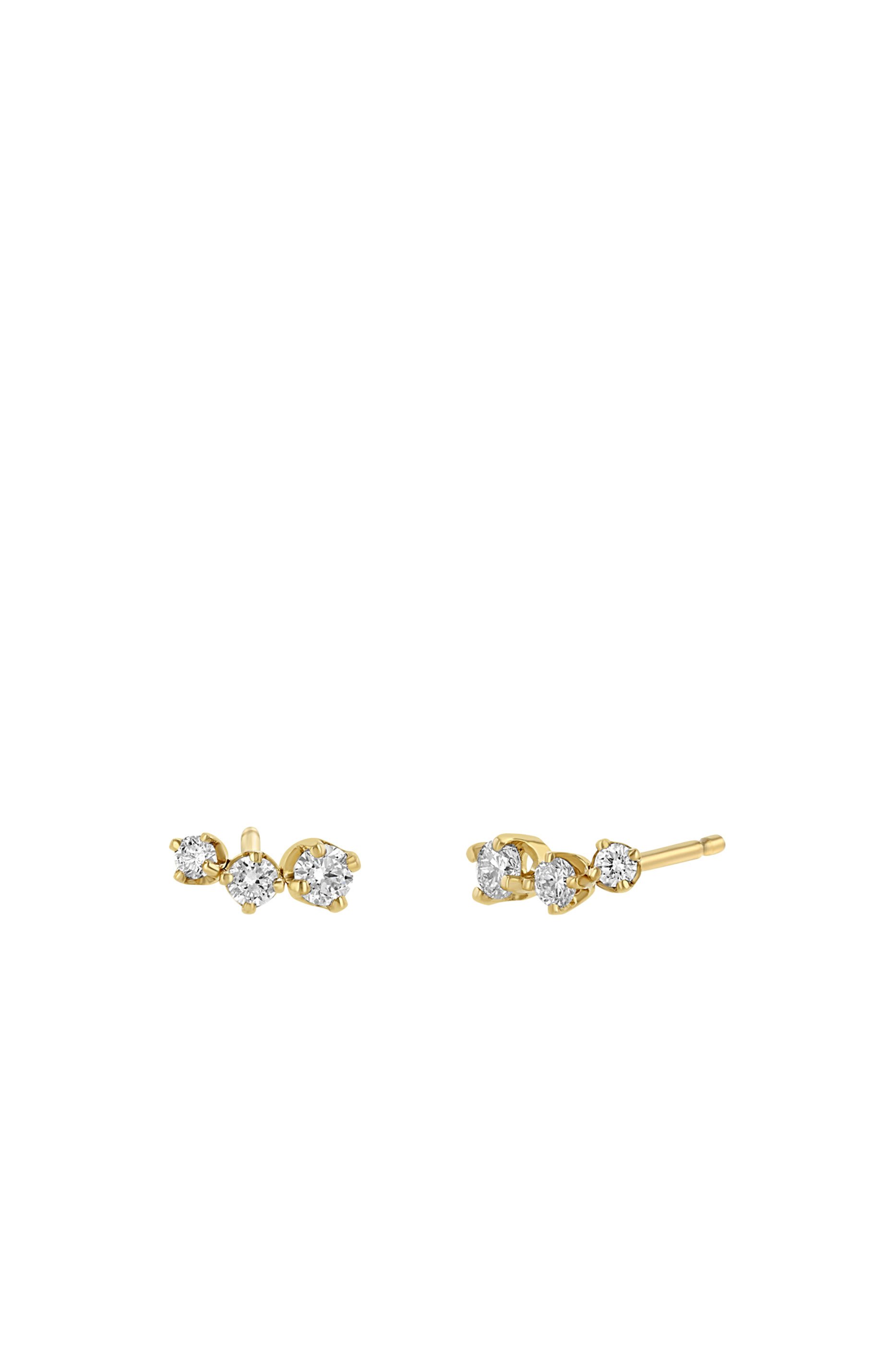  Graduated Prong Curved Bar Drop Earrings,  14K Yellow Gold & Diamonds