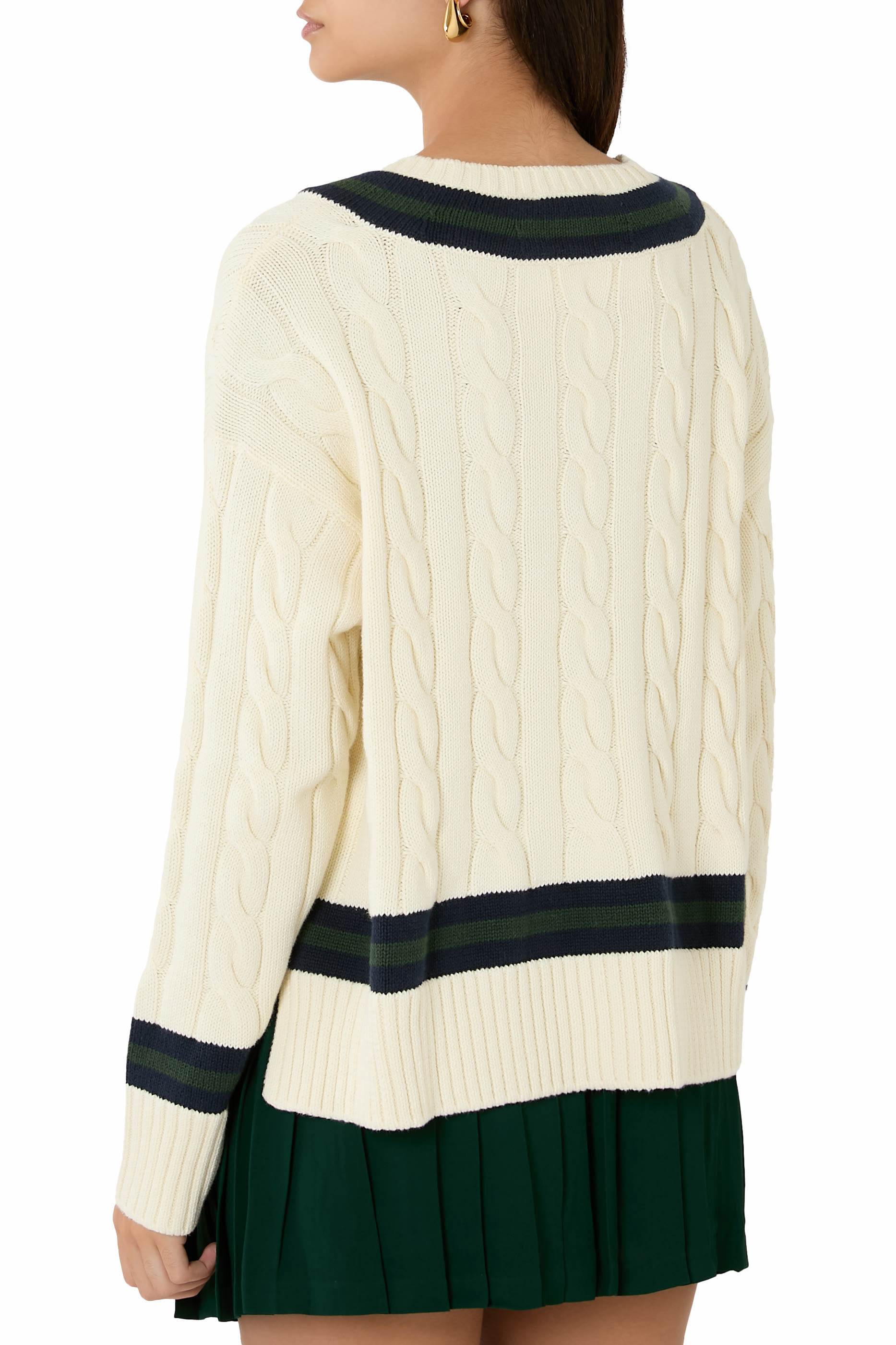 Logo Cableknit V-Neck Sweater