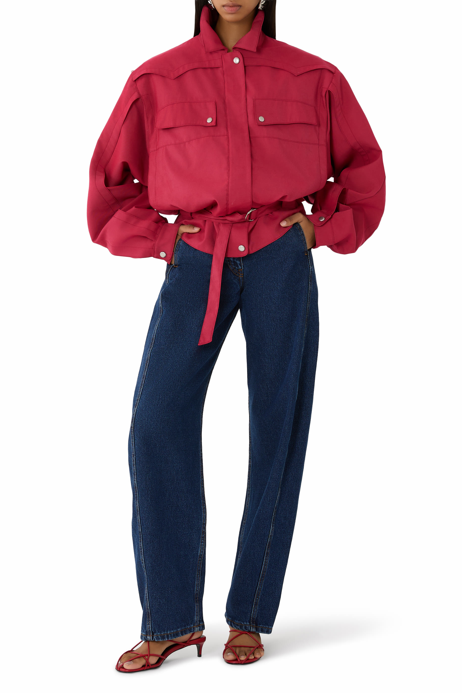 Wide-Leg Faded Denim Pants