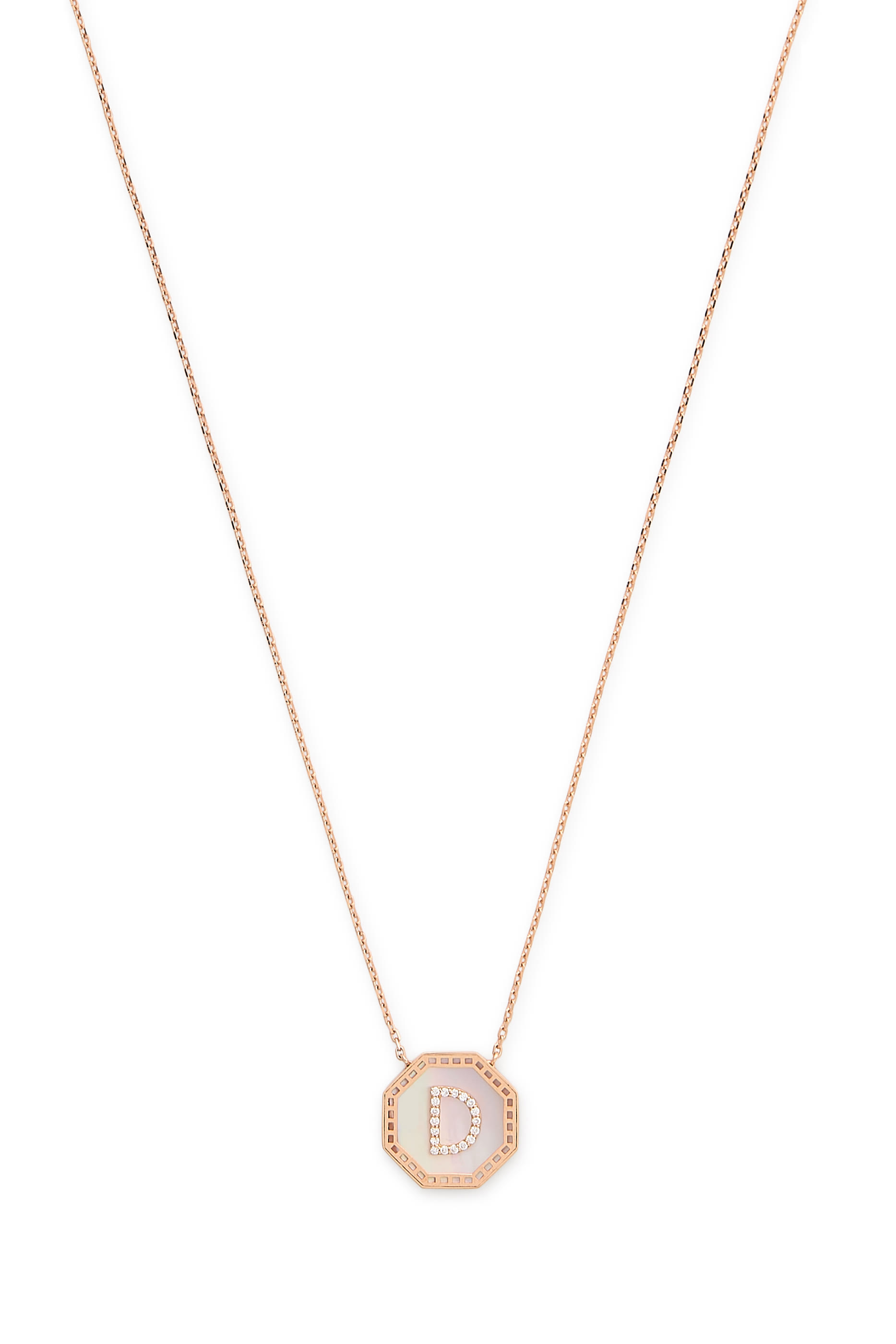 Harf Turath Letter D Necklace, 18k Rose Gold & Diamonds