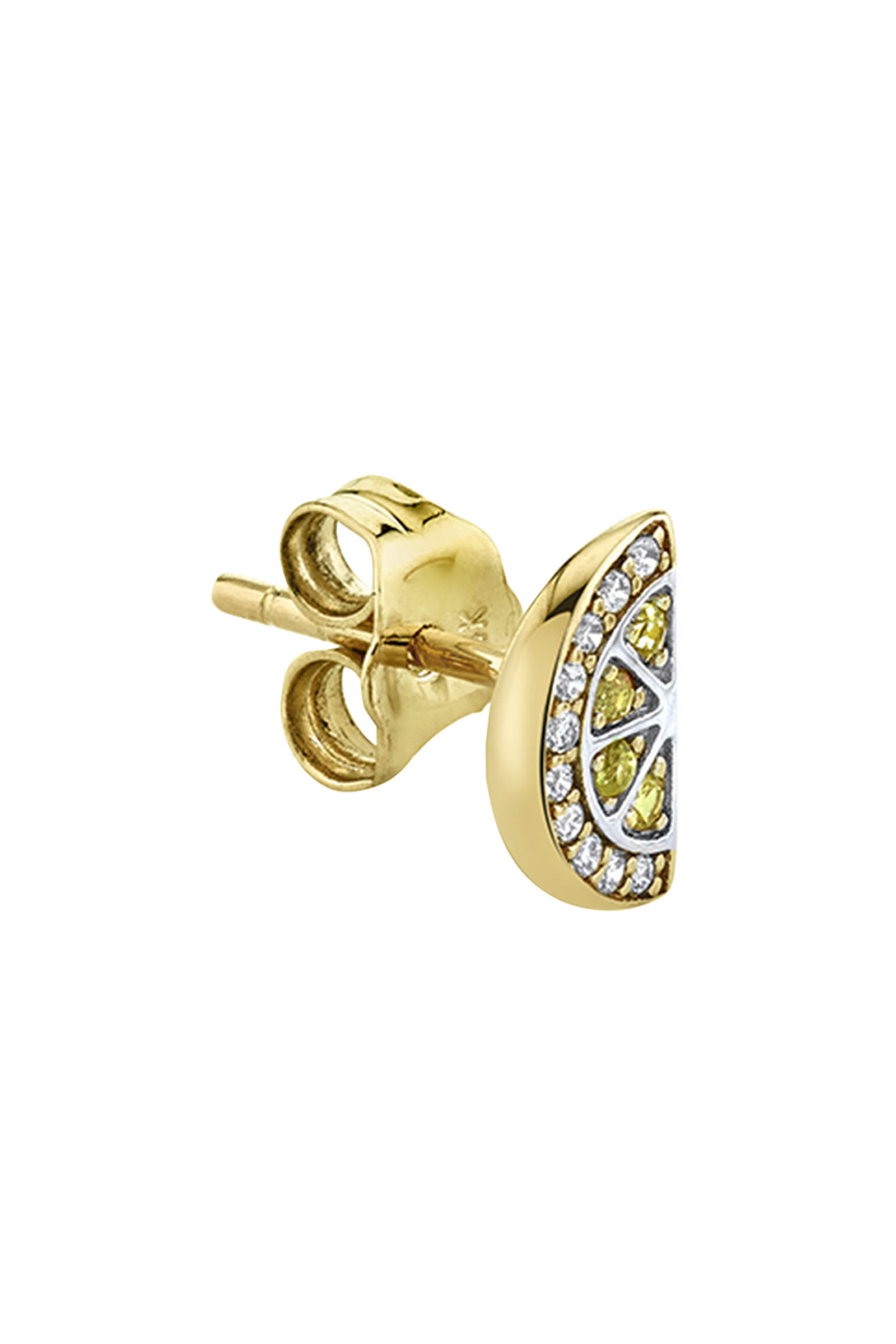 Lemon Slice Single Stud Earring, 14k Yellow Gold & Diamonds