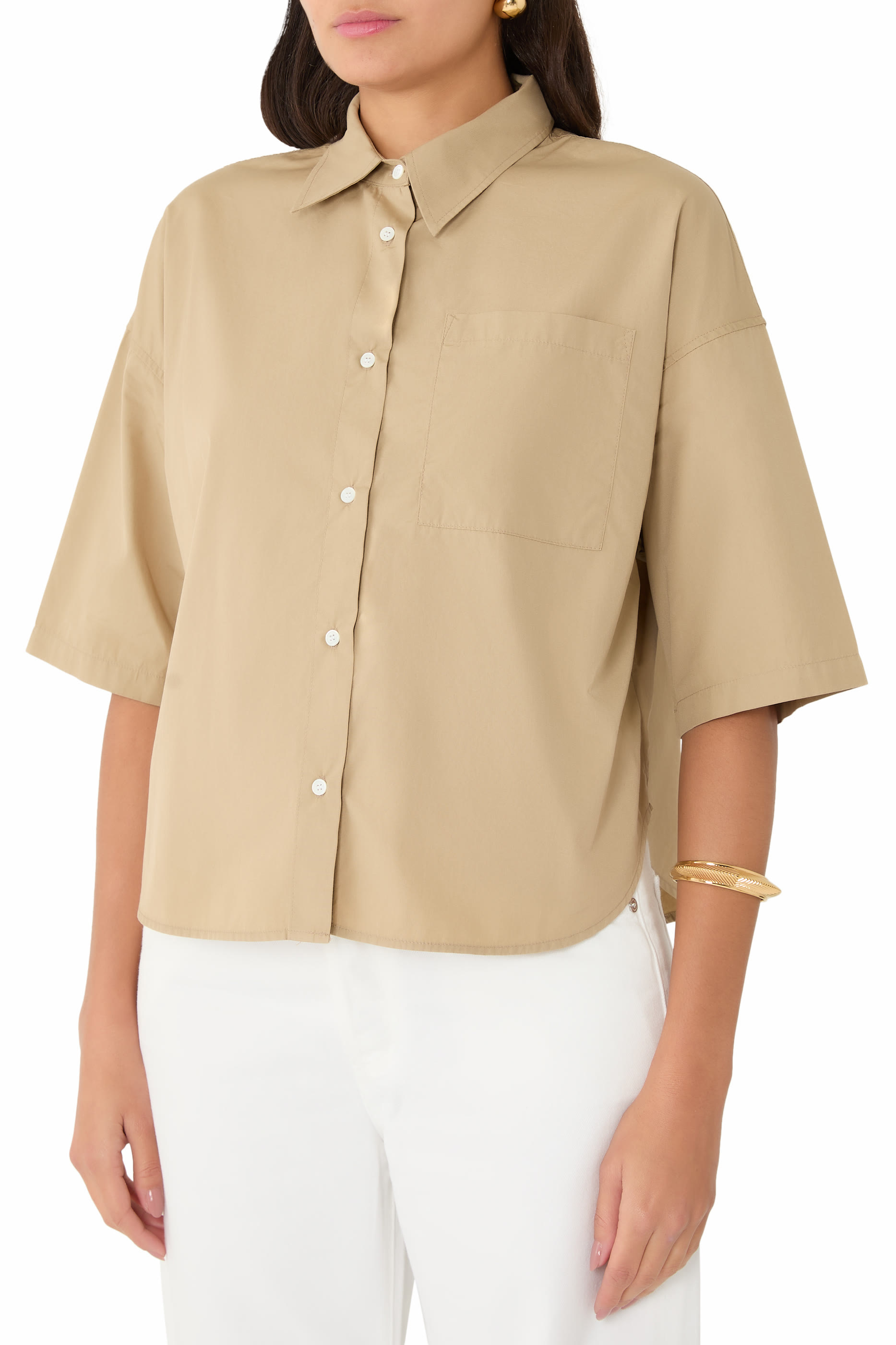 Frances Cropped Cape Button Up Shirt