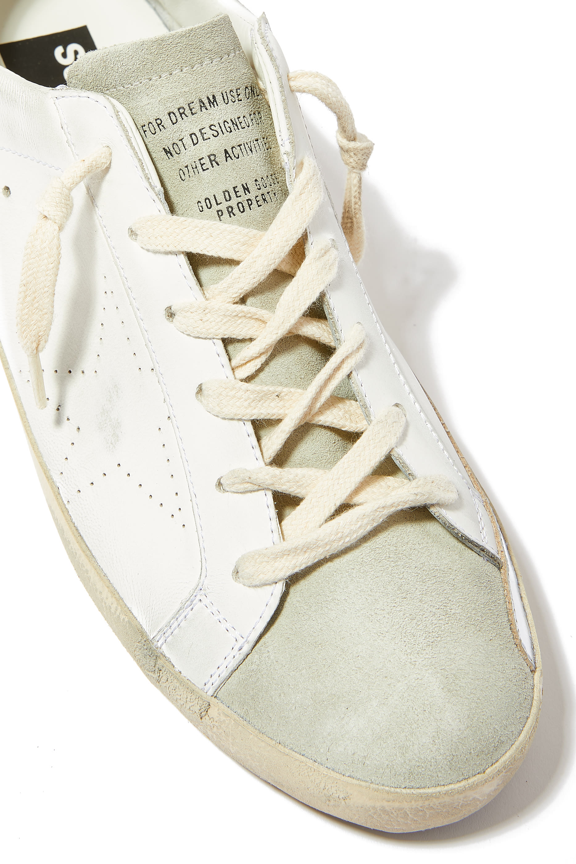 Leather Super-Star Sneakers with Perforated Star and Contrast Heel Tab