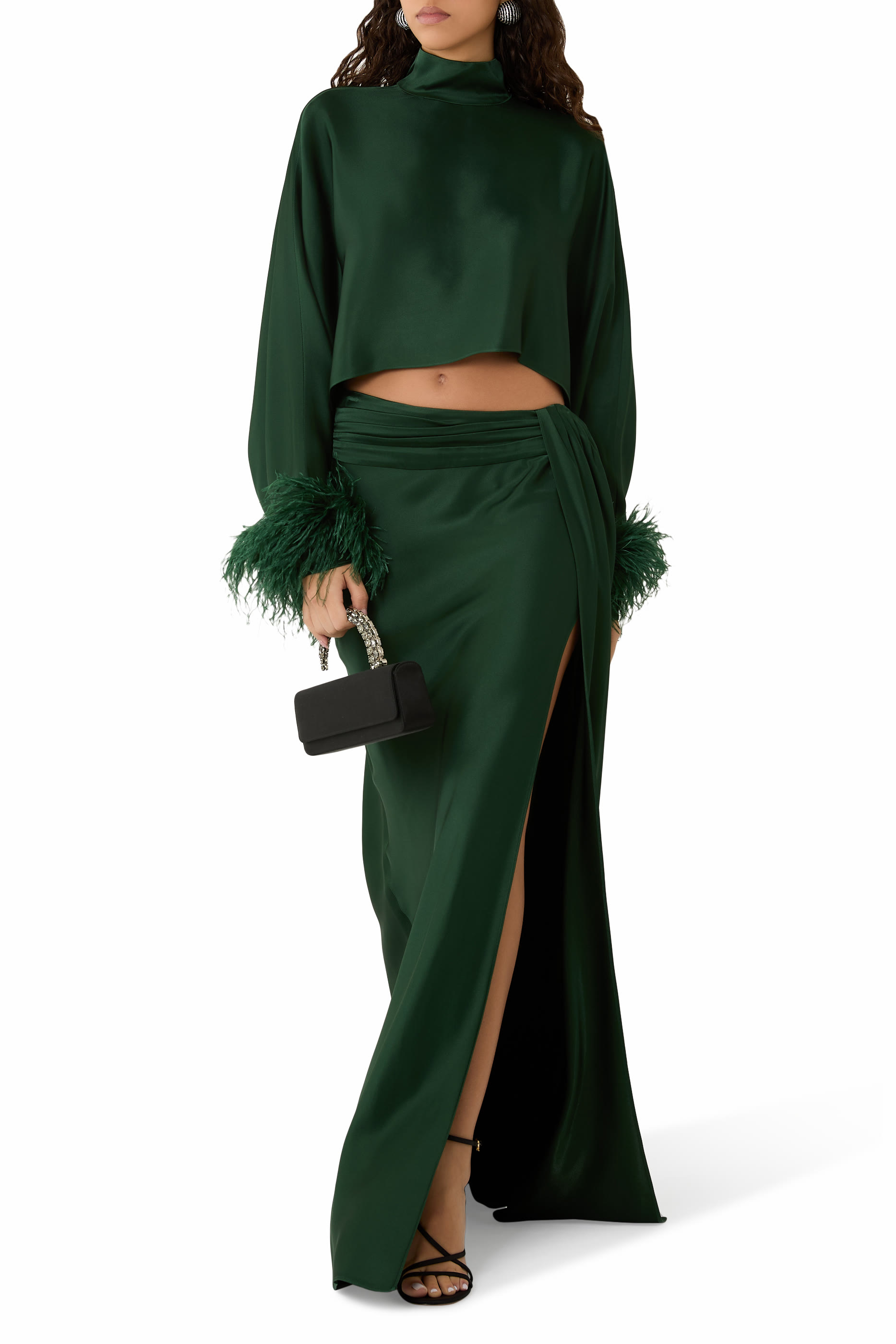 Asymmetric Waist Satin Maxi Skirt