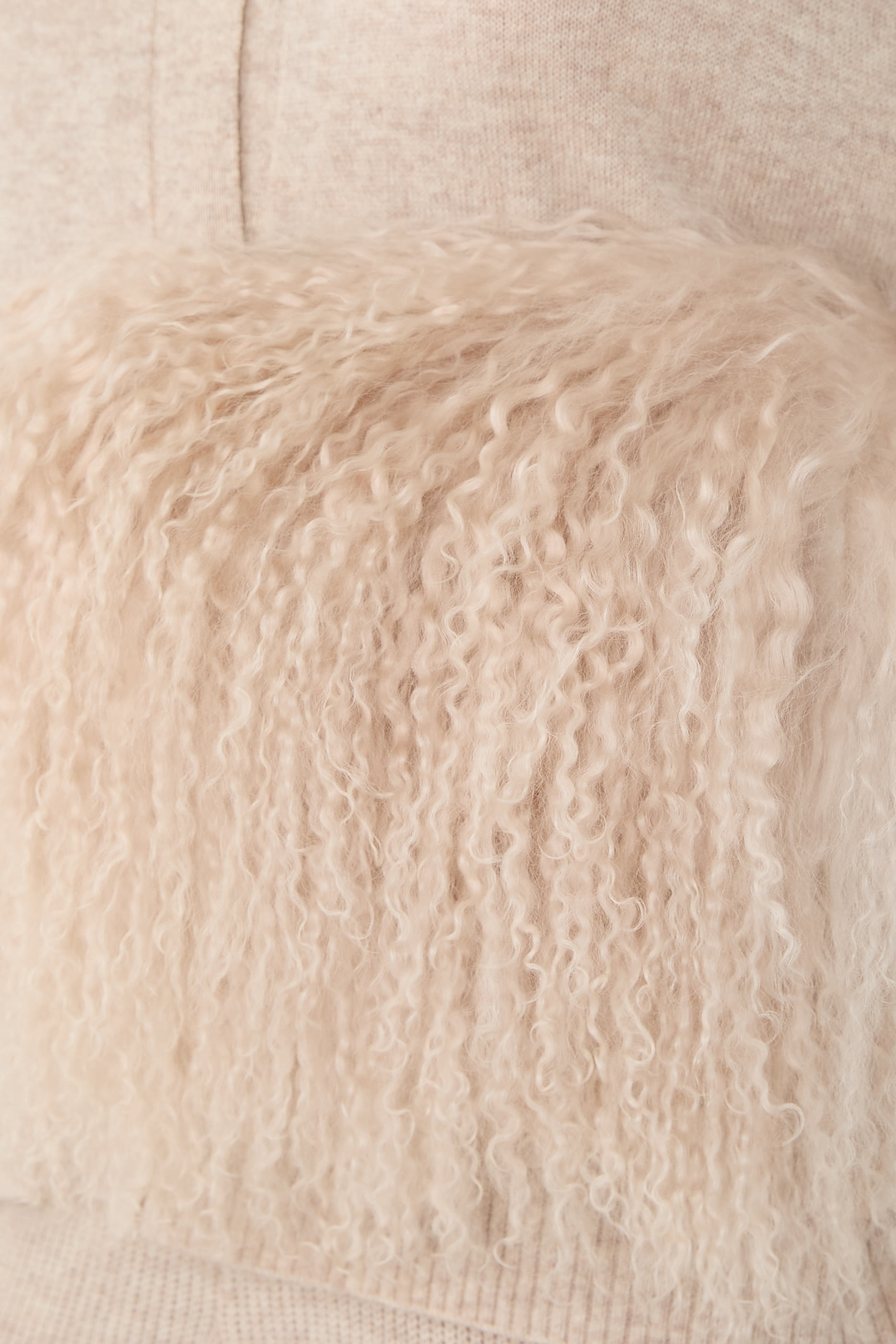 High-Neck Shearling-Cuff Cardigan