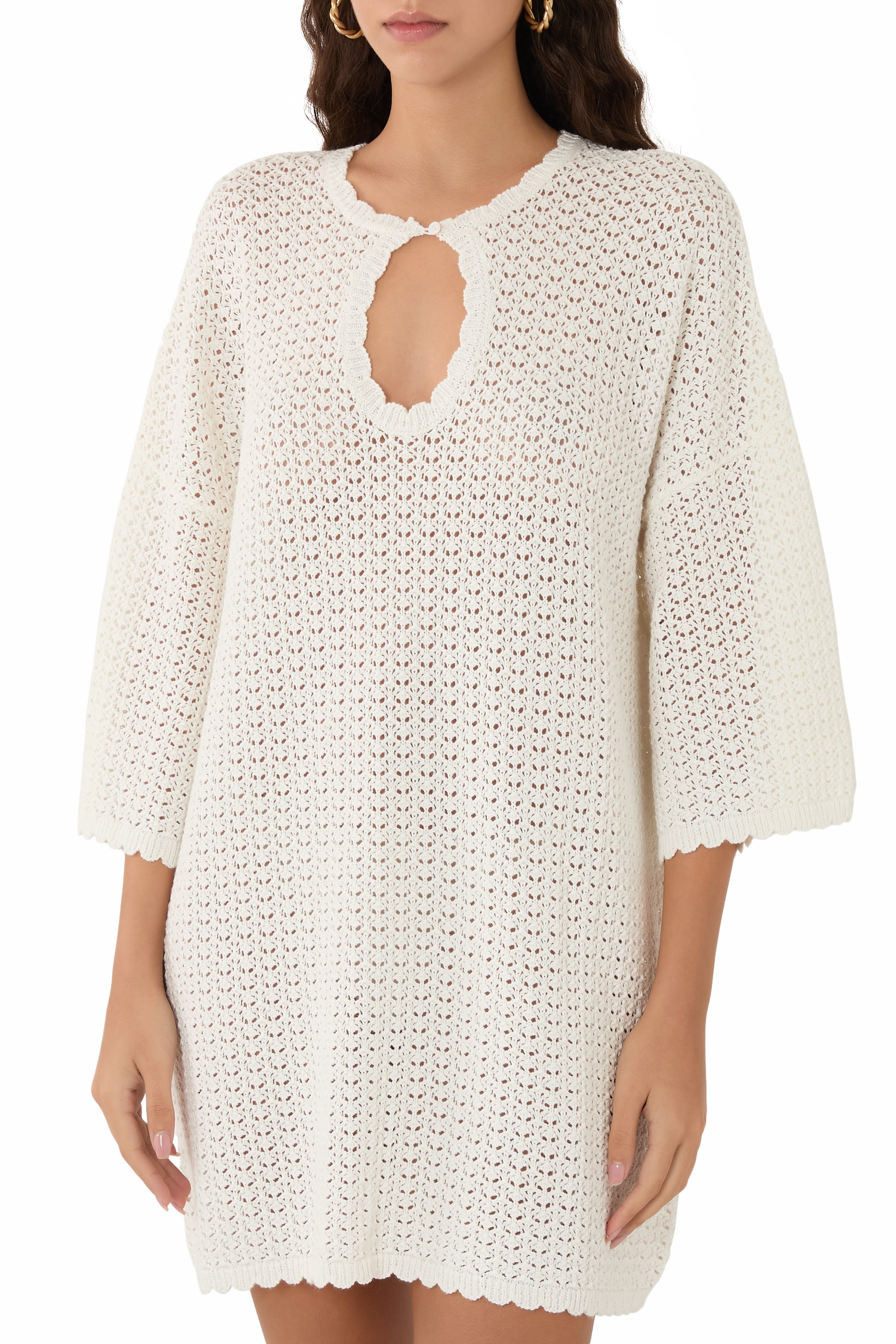  Pointelle Oversized Mini Dress