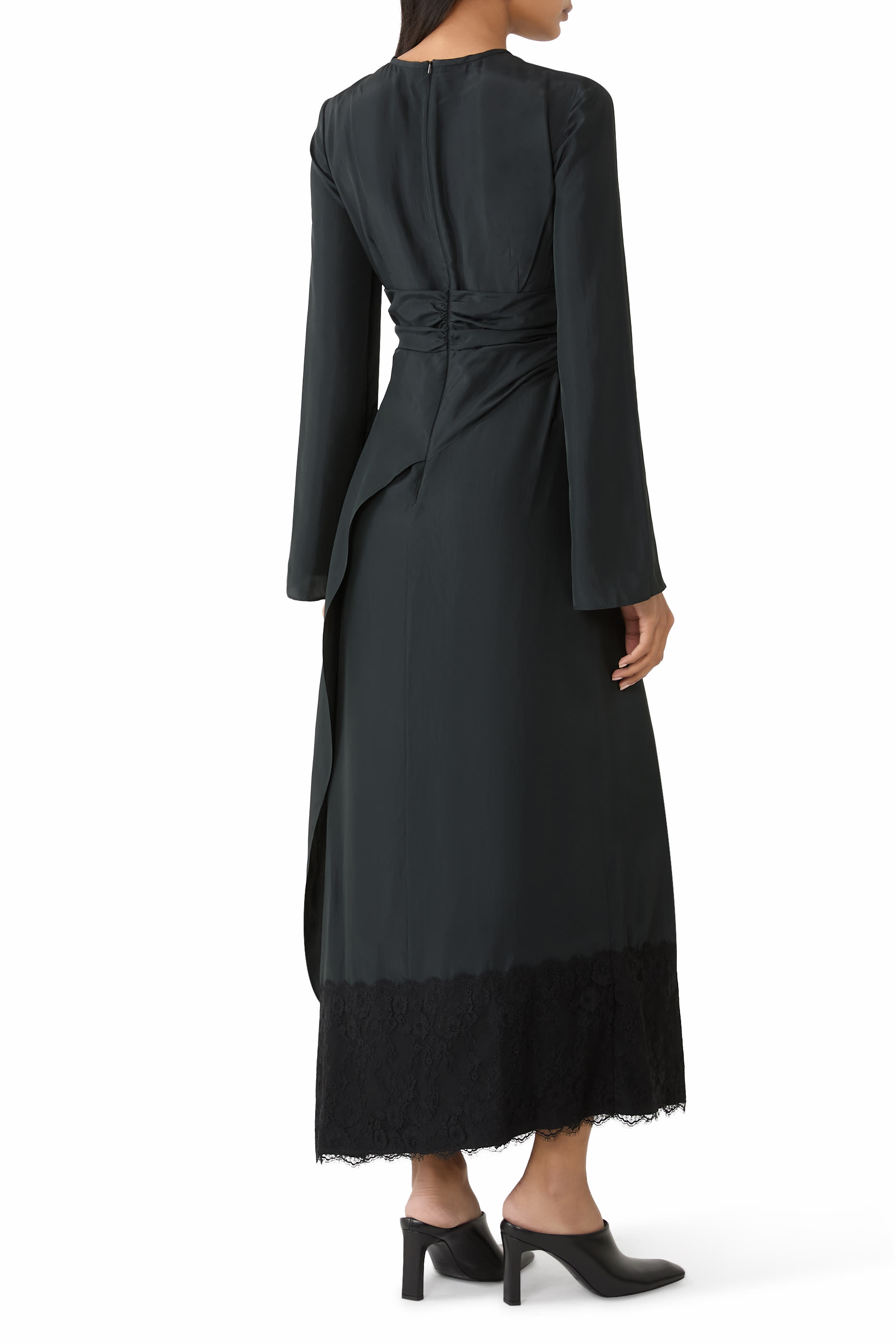 Lace Touch Habutai Long Sleeve Maxi Dress