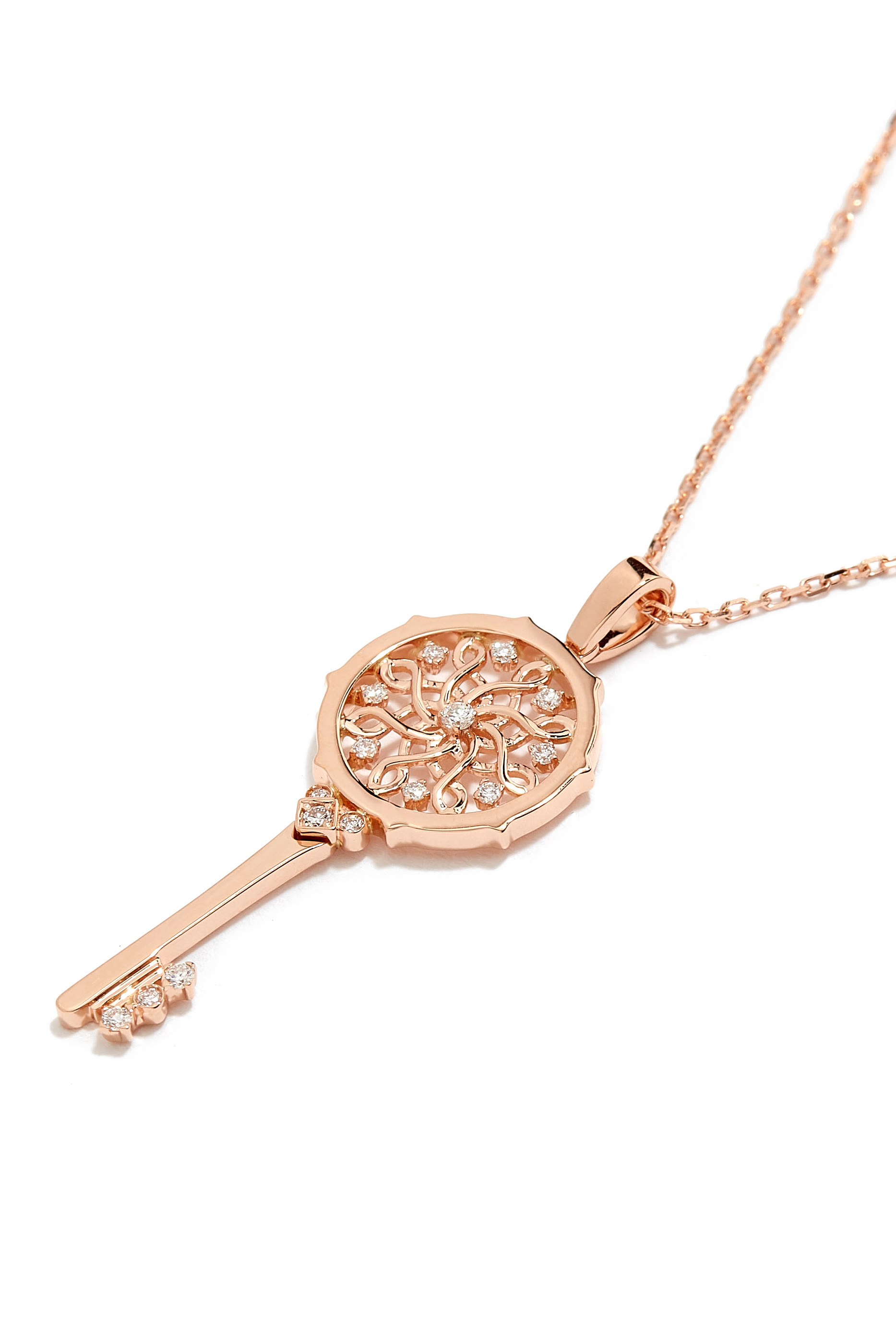 Muftah Turath Small Key Necklace, 18k Pink Gold & Diamonds