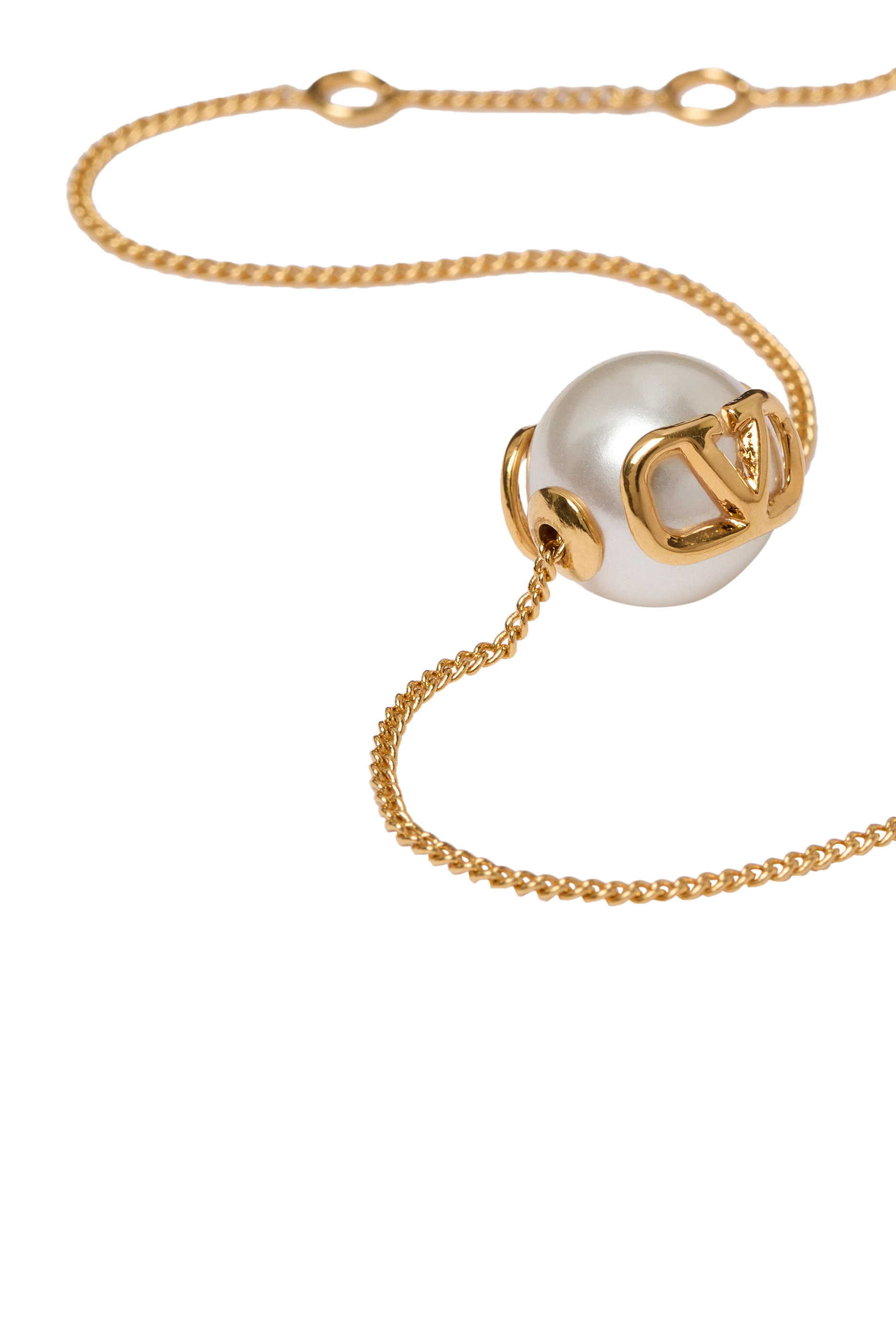 VLogo Signature Metal Bracelet, Brass & Pearl, Resin