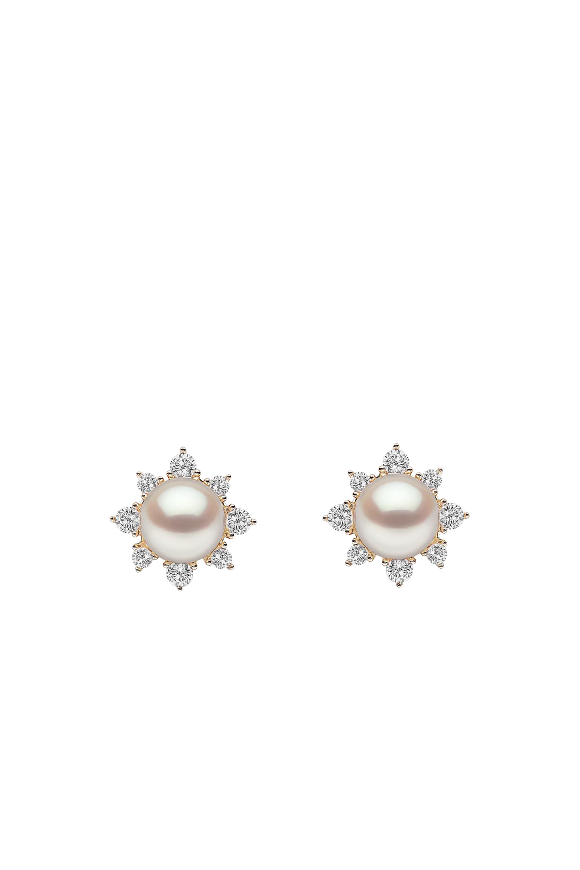 Trend Star Stud Earrings,  18K Yellow Gold with Freshwater Pearls & Diamonds