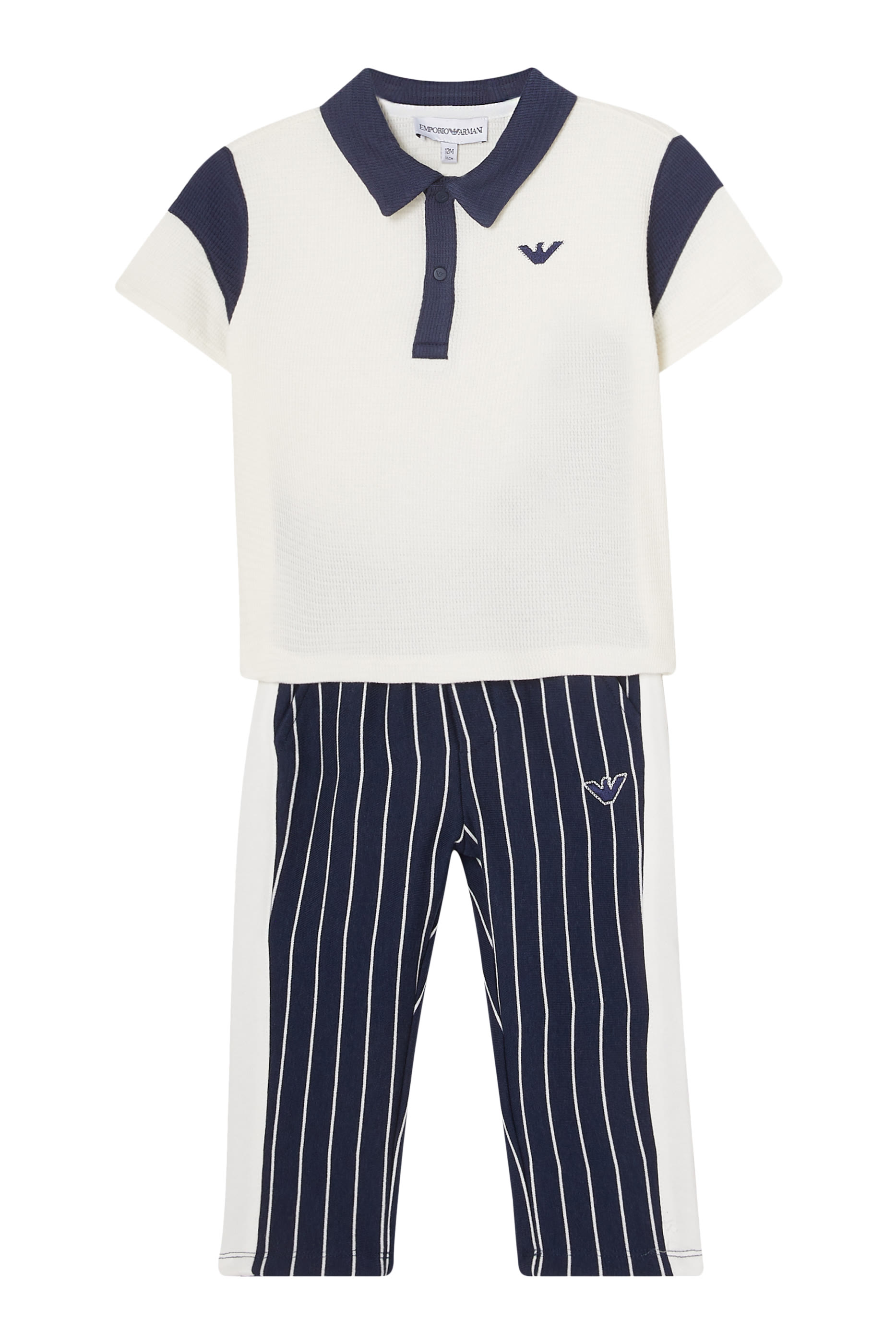 Kids Embroidered Eagle Logo Striped Trousers