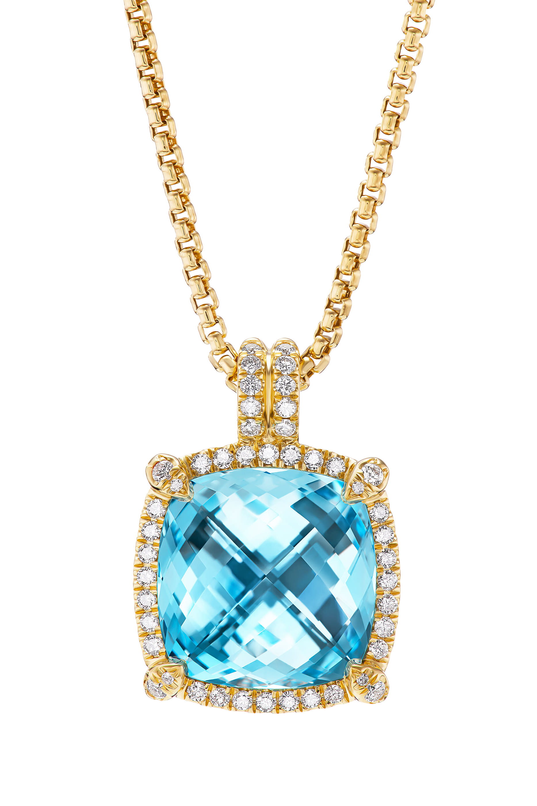  Chatelaine Blue Topaz Pendant Necklace, 18k Yellow Gold & Diamonds