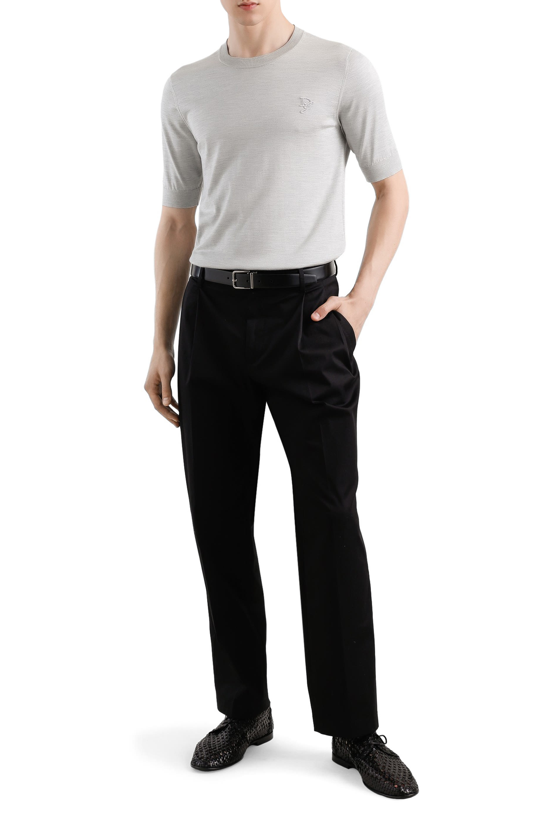 Silk Round-Neck Sweater with DG Embroidery