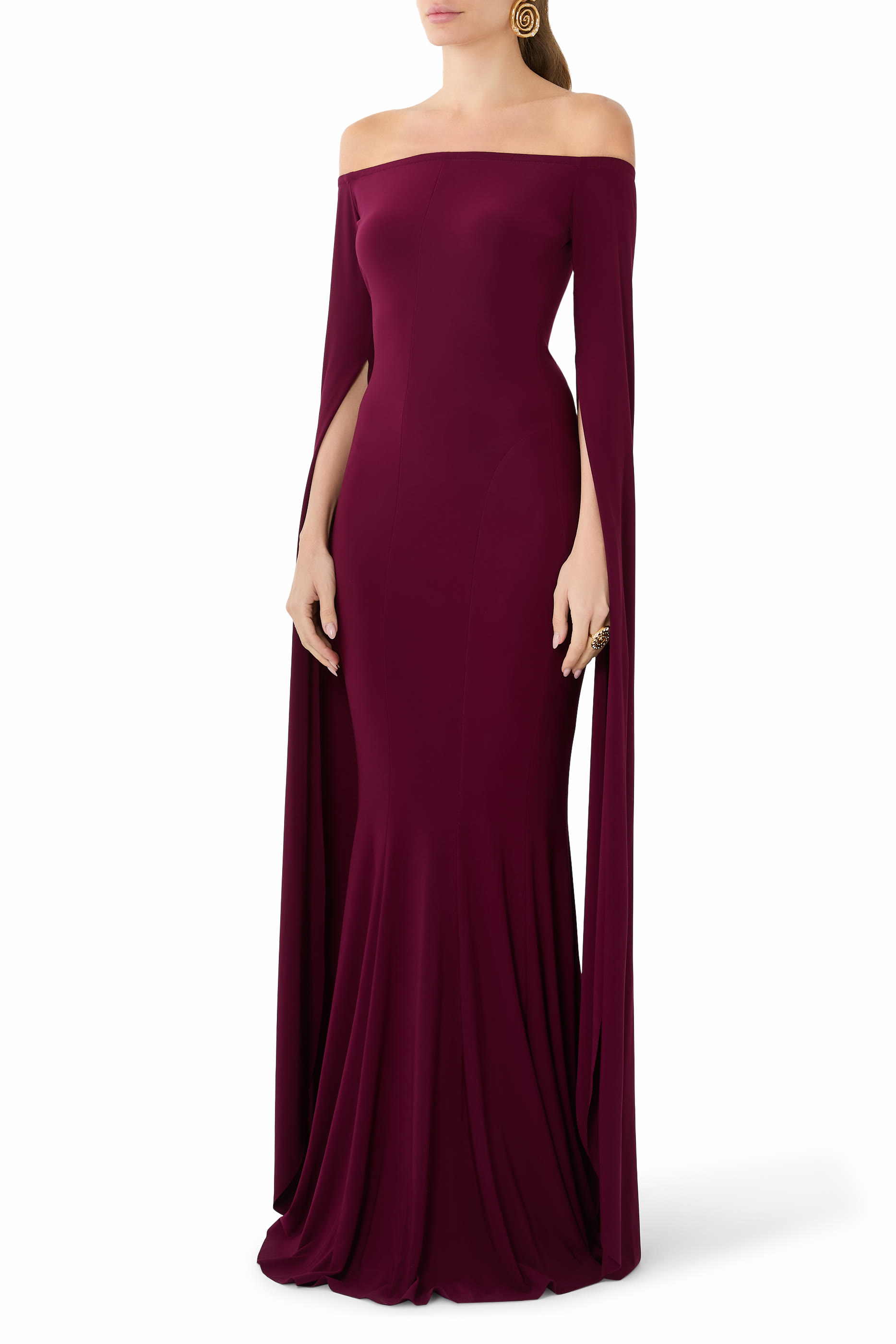 Off Shoulder Ribbon Sleeve Fishtail Gown