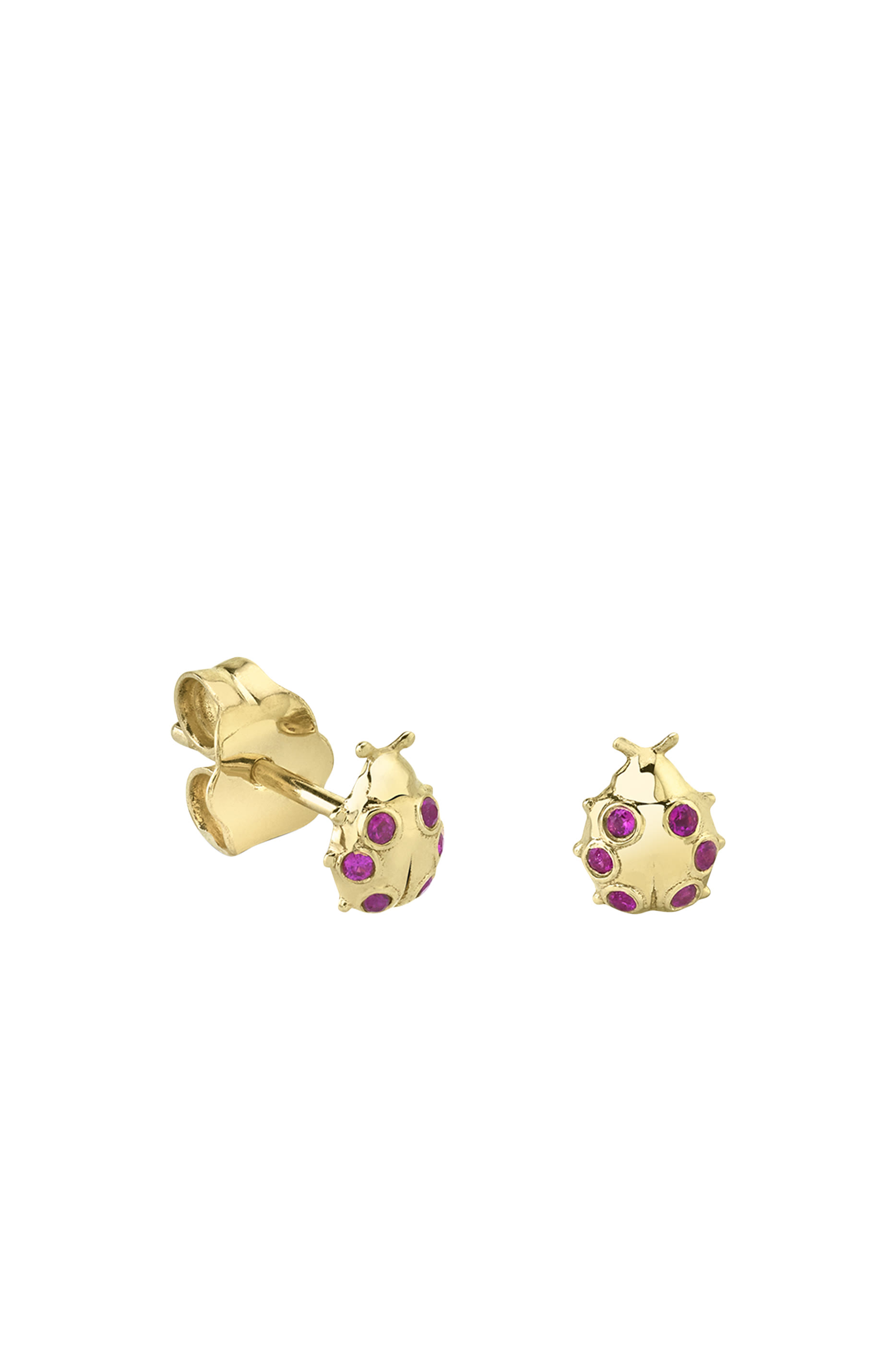 Kids Ladybug Studs, 14k Yellow Gold & Rubies