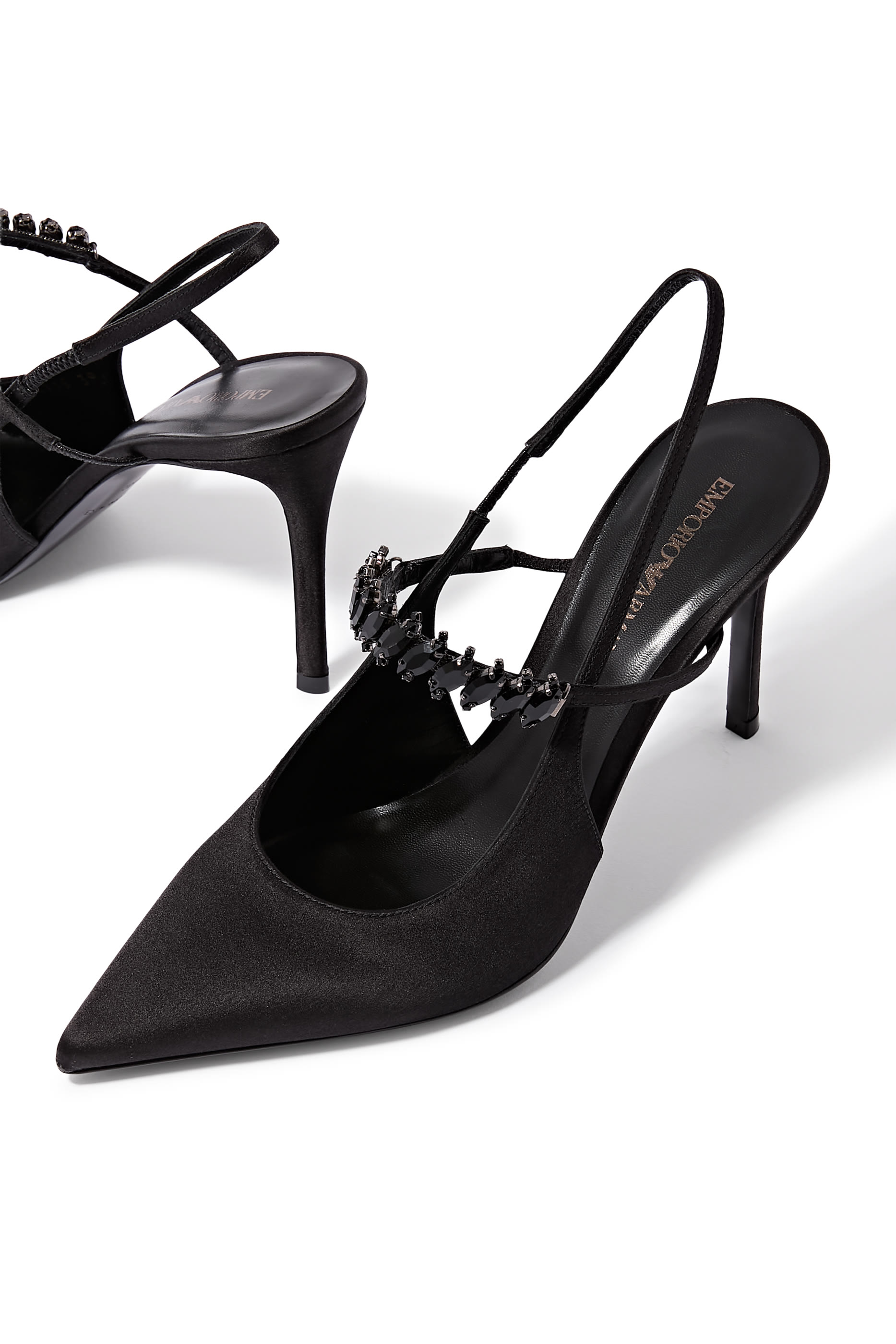 Embellished Satin Slingback Pumps