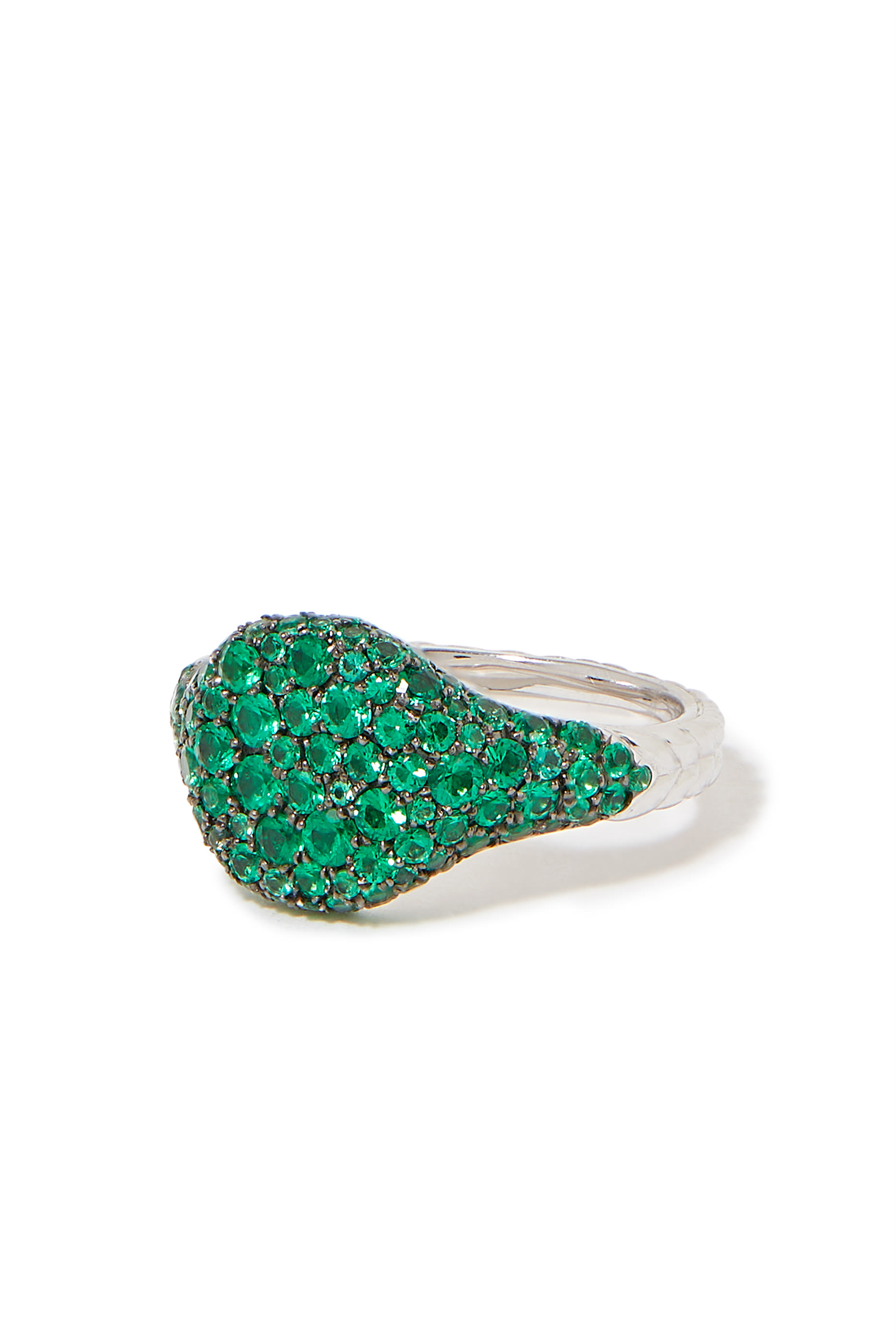 Chevron Mini Pinky Ring, 18k White Gold & Emeralds