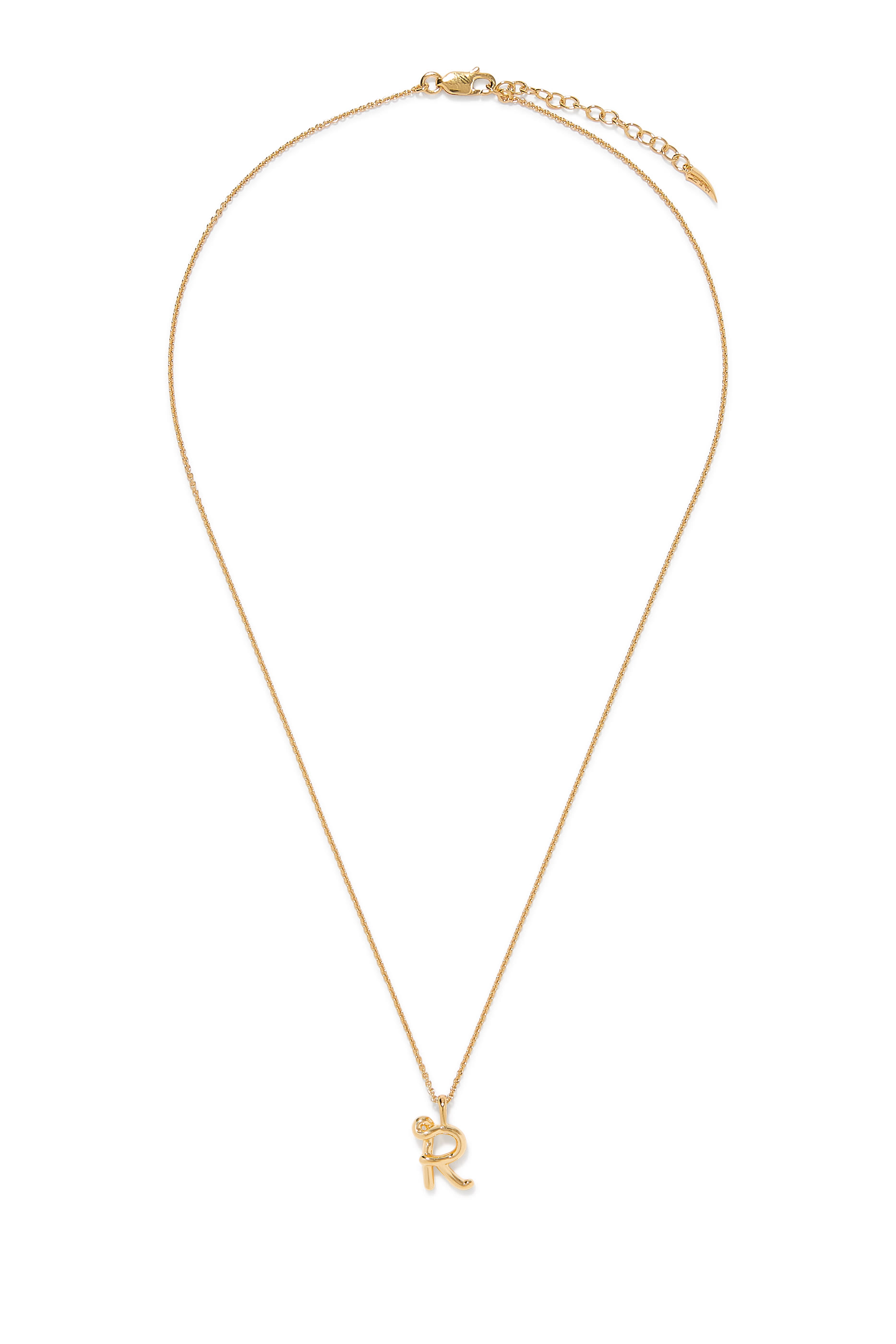 Curly Molten Mini Initial Necklace - R, 18ct Recycled Gold Vermeil on Recycled Sterling Silver