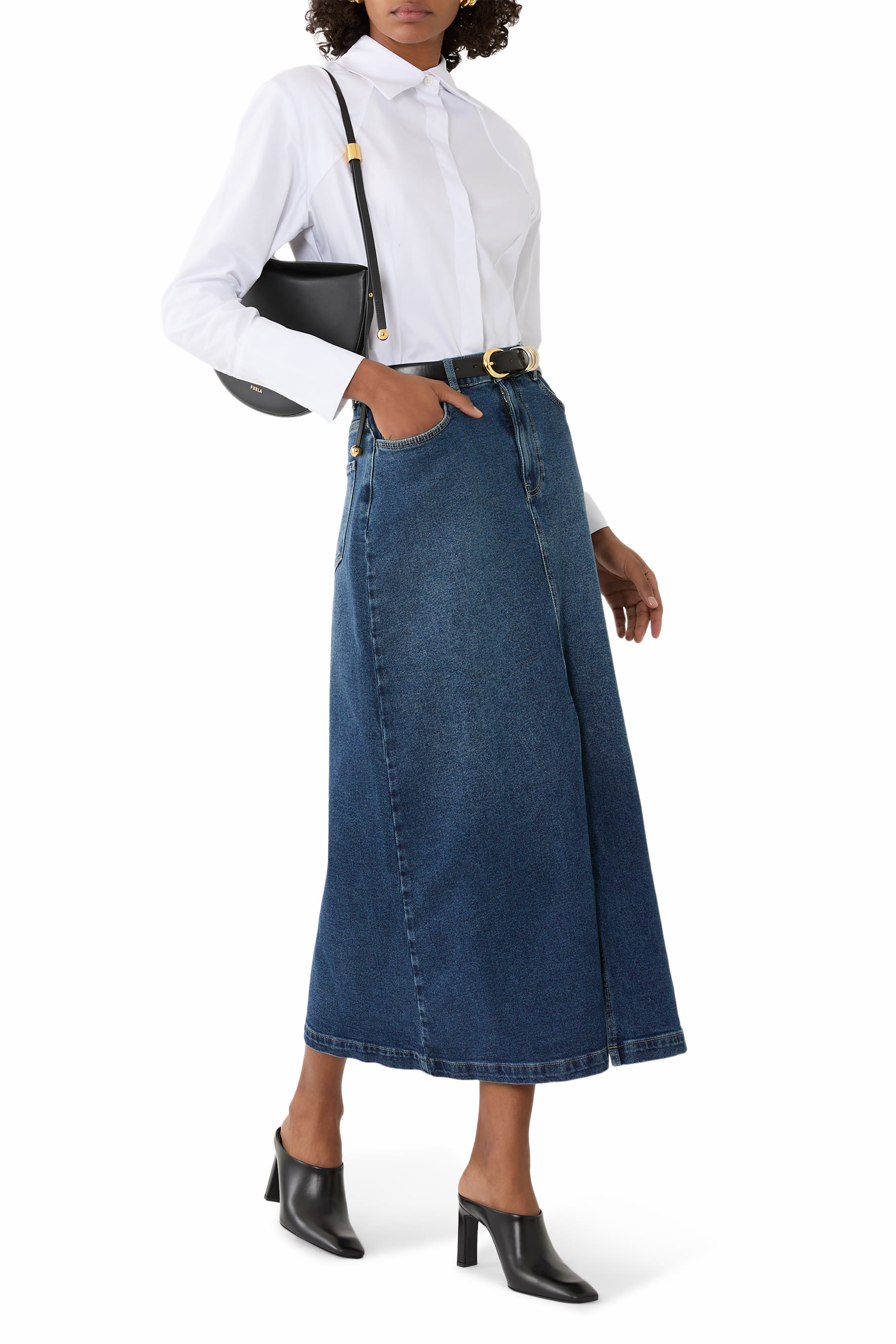 Maxi Low-Rise Denim Skirt