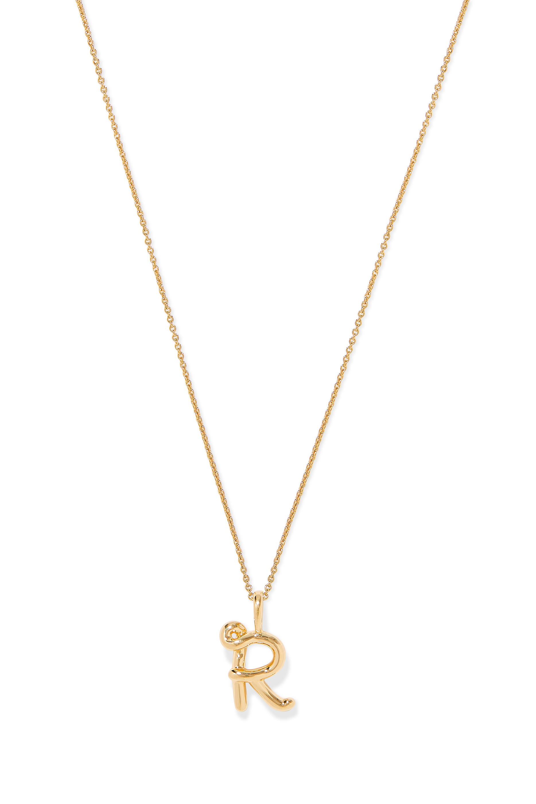 Curly Molten Mini Initial Necklace - R, 18ct Recycled Gold Vermeil on Recycled Sterling Silver