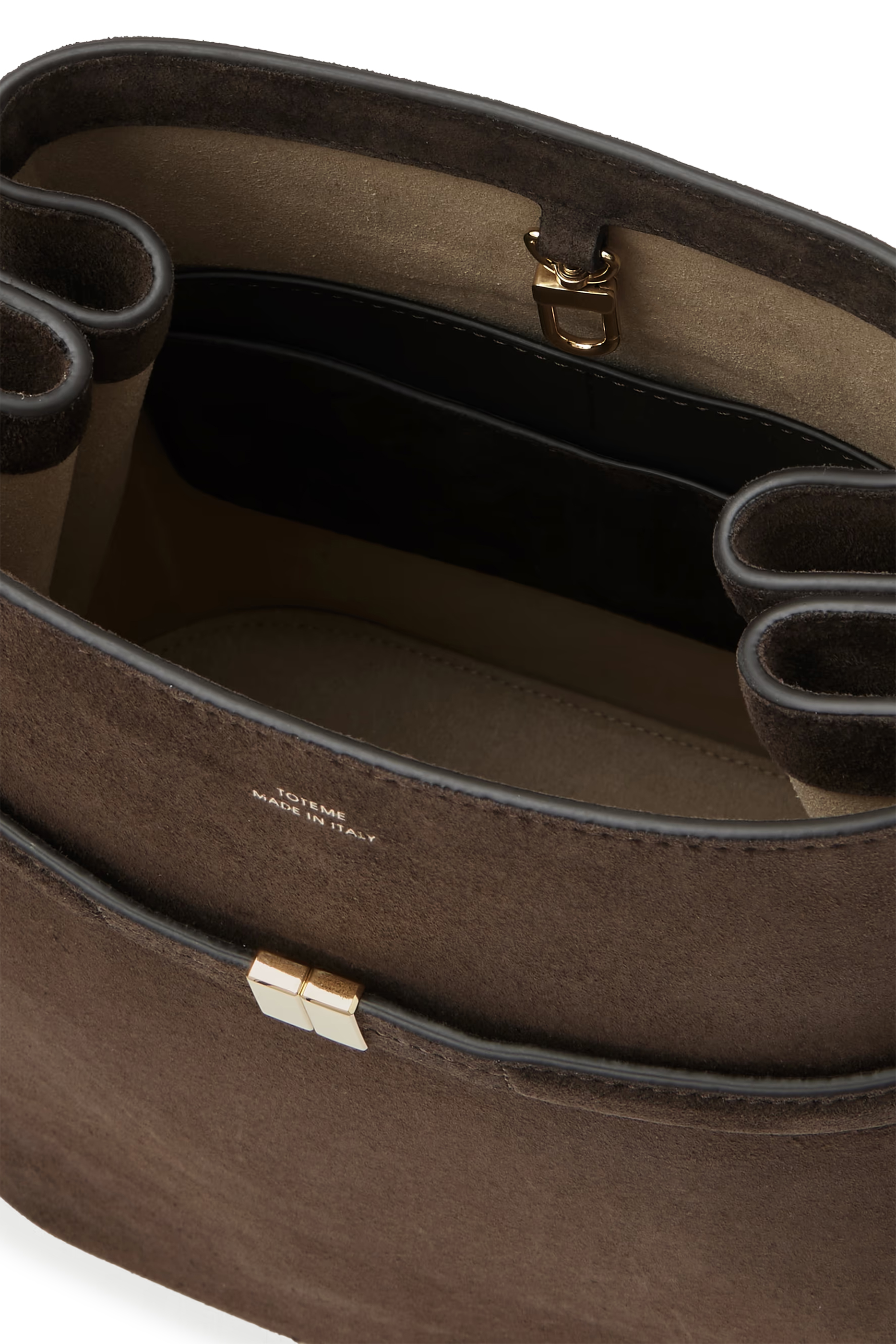 Belted Suede Bucket Bag