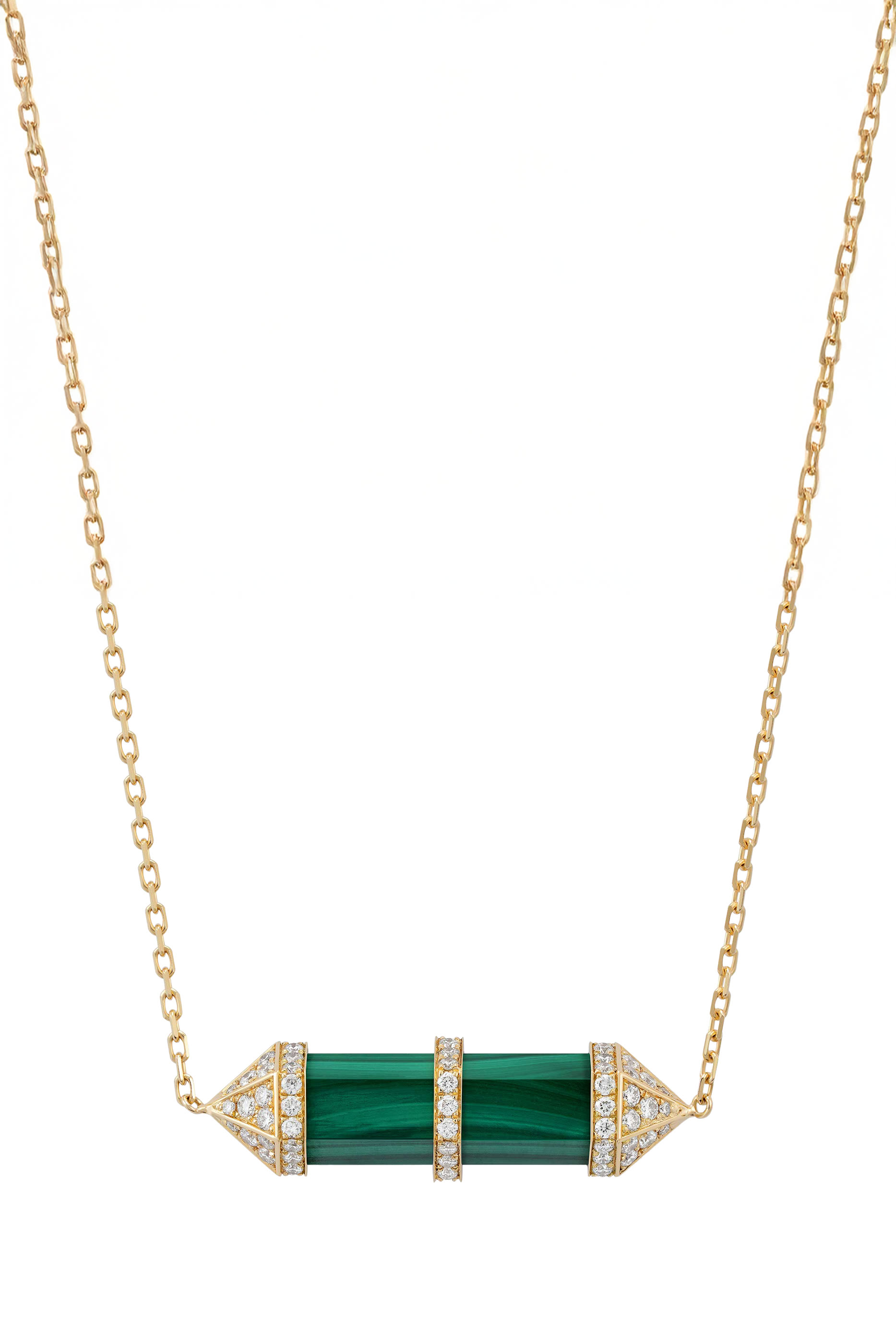 Chakra Medium Pendant Necklace, 18k Yellow Gold & Diamonds, Malachite