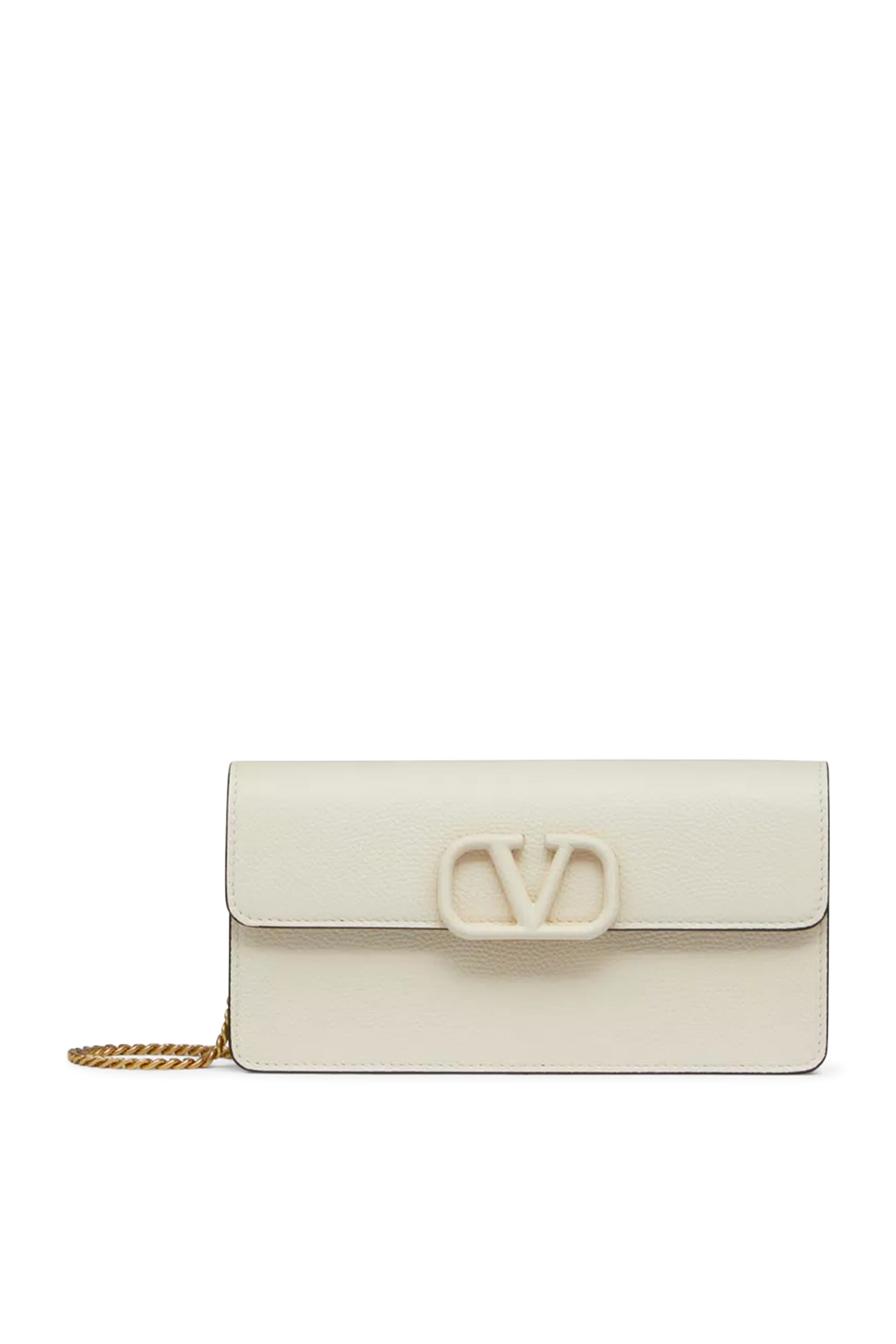  VLogo Signature Grainy Calfskin Wallet With Chain 