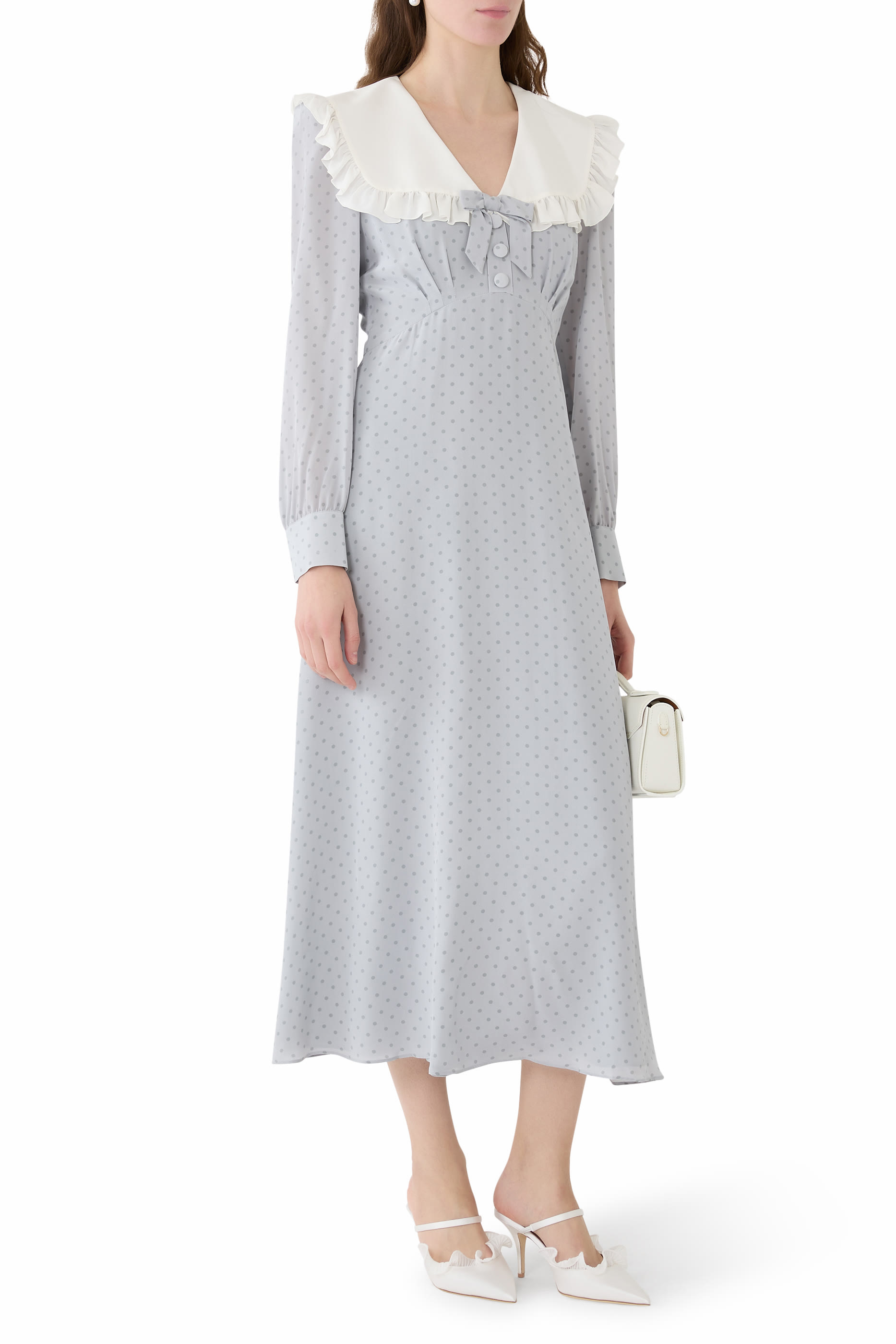 Polka Dot Collar Midi Dress