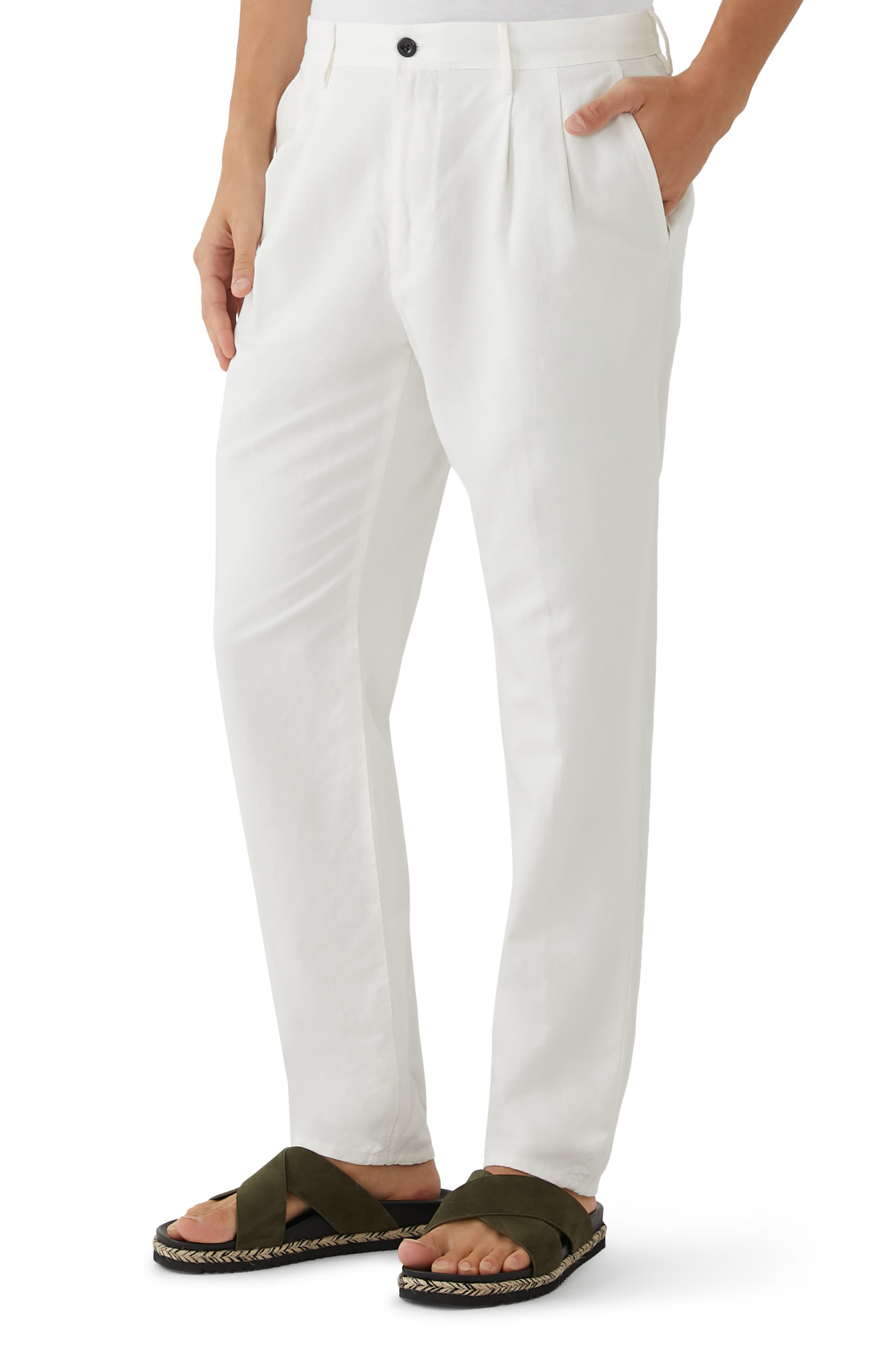 Incotex Tapered Fit Pleated Linen Slacks