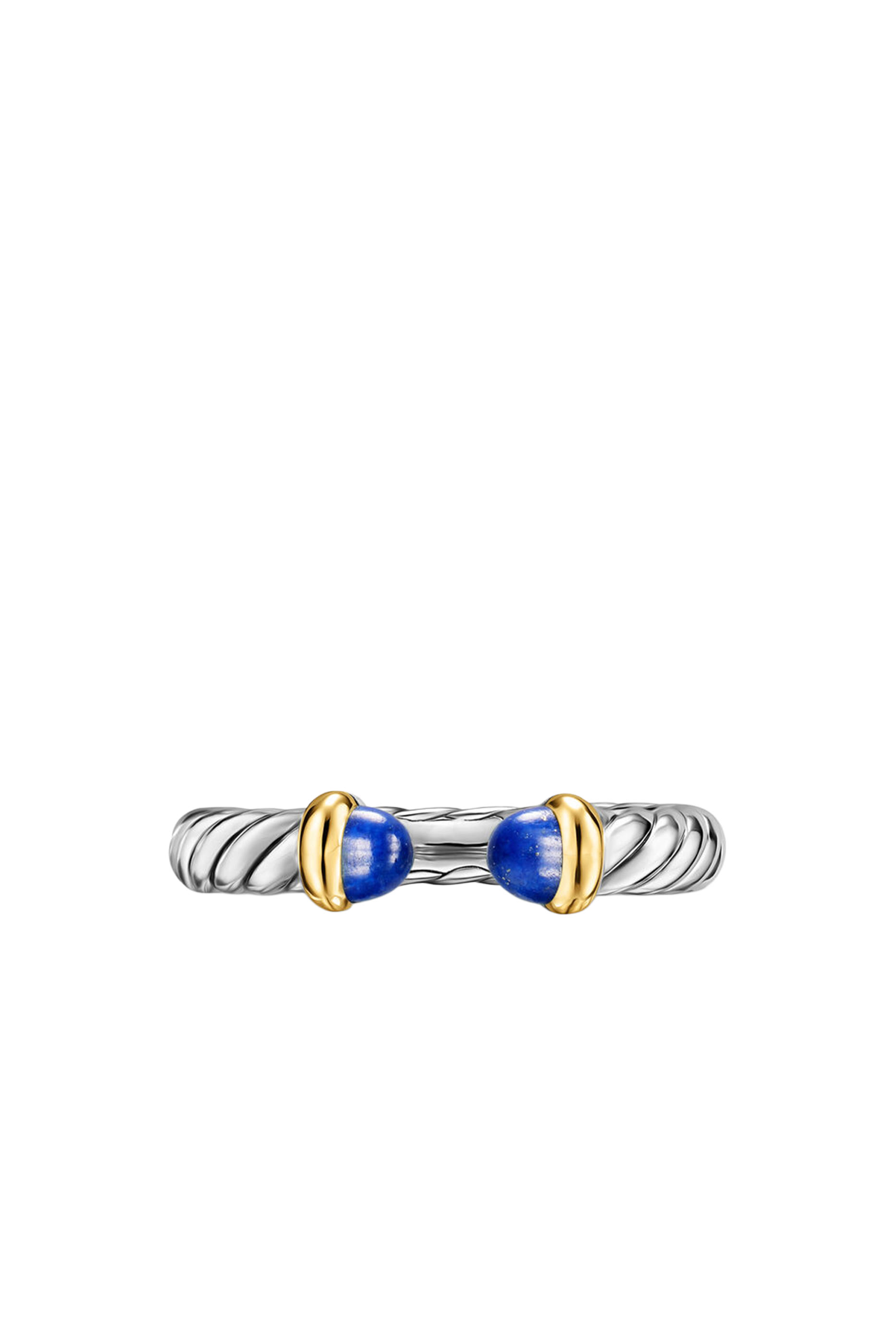 Petite Cable Open Ring, Sterling Silver, 14k Yellow Gold & Lapis