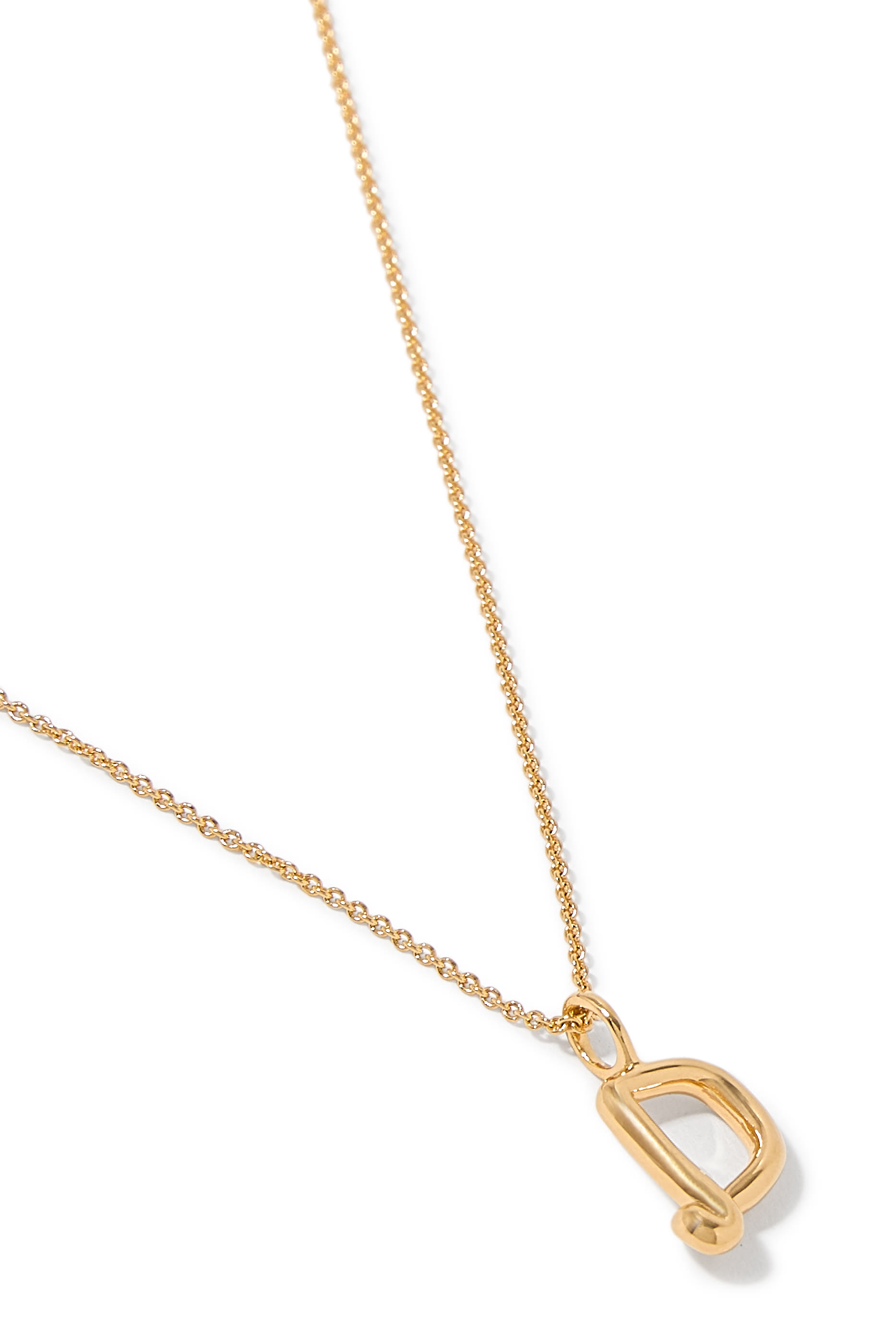 Curly Molten Mini Initial Necklace - D, 18ct Recycled Gold Vermeil on Recycled Sterling Silver