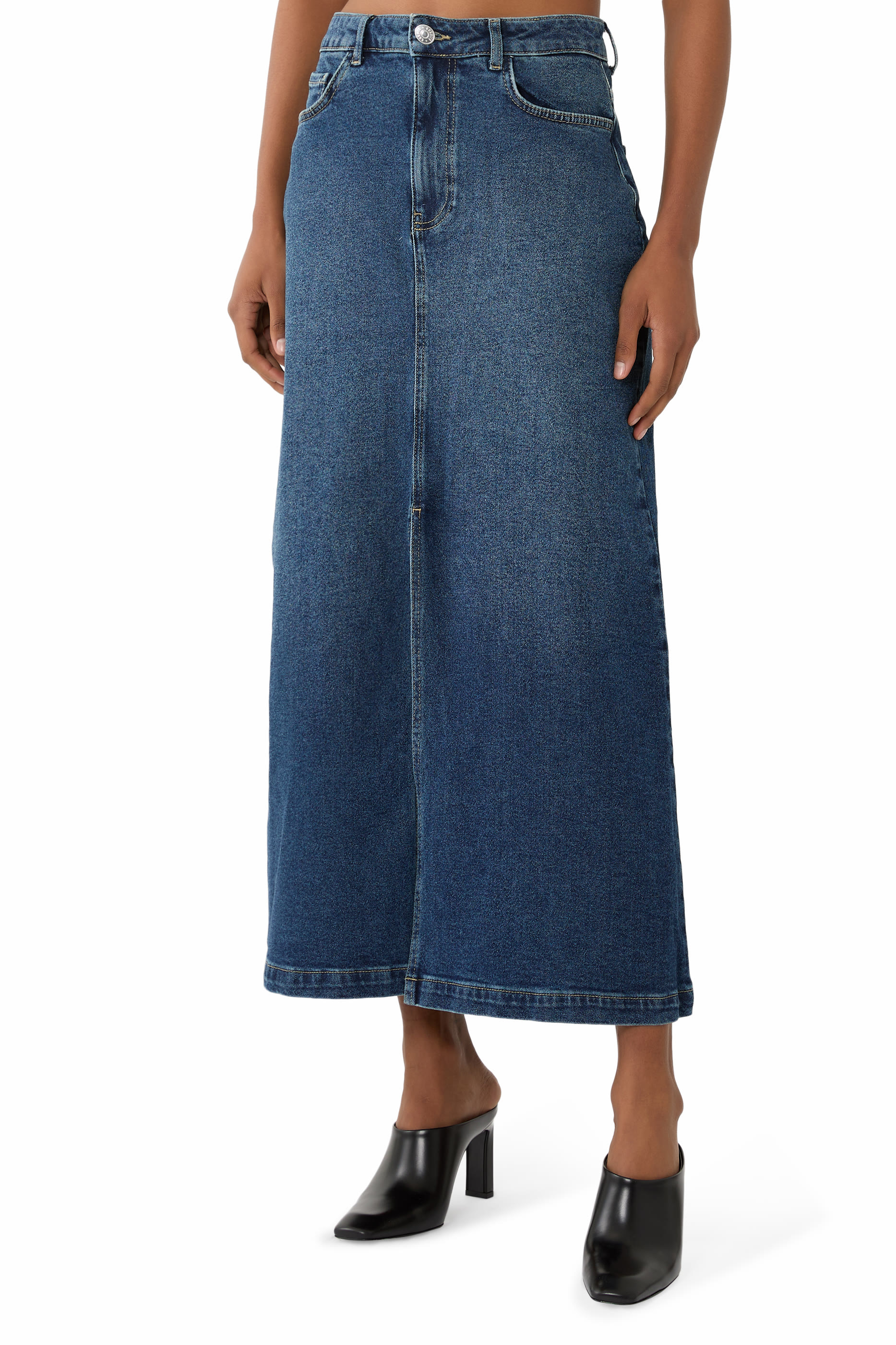 Maxi Low-Rise Denim Skirt