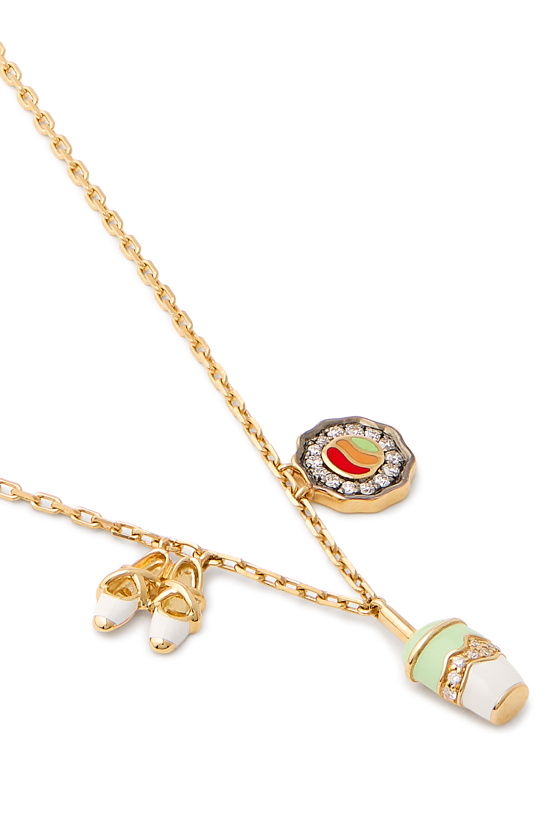Mini Matcha, Pilates, Sushi Chain Necklace, 18k Yellow Gold & Diamonds