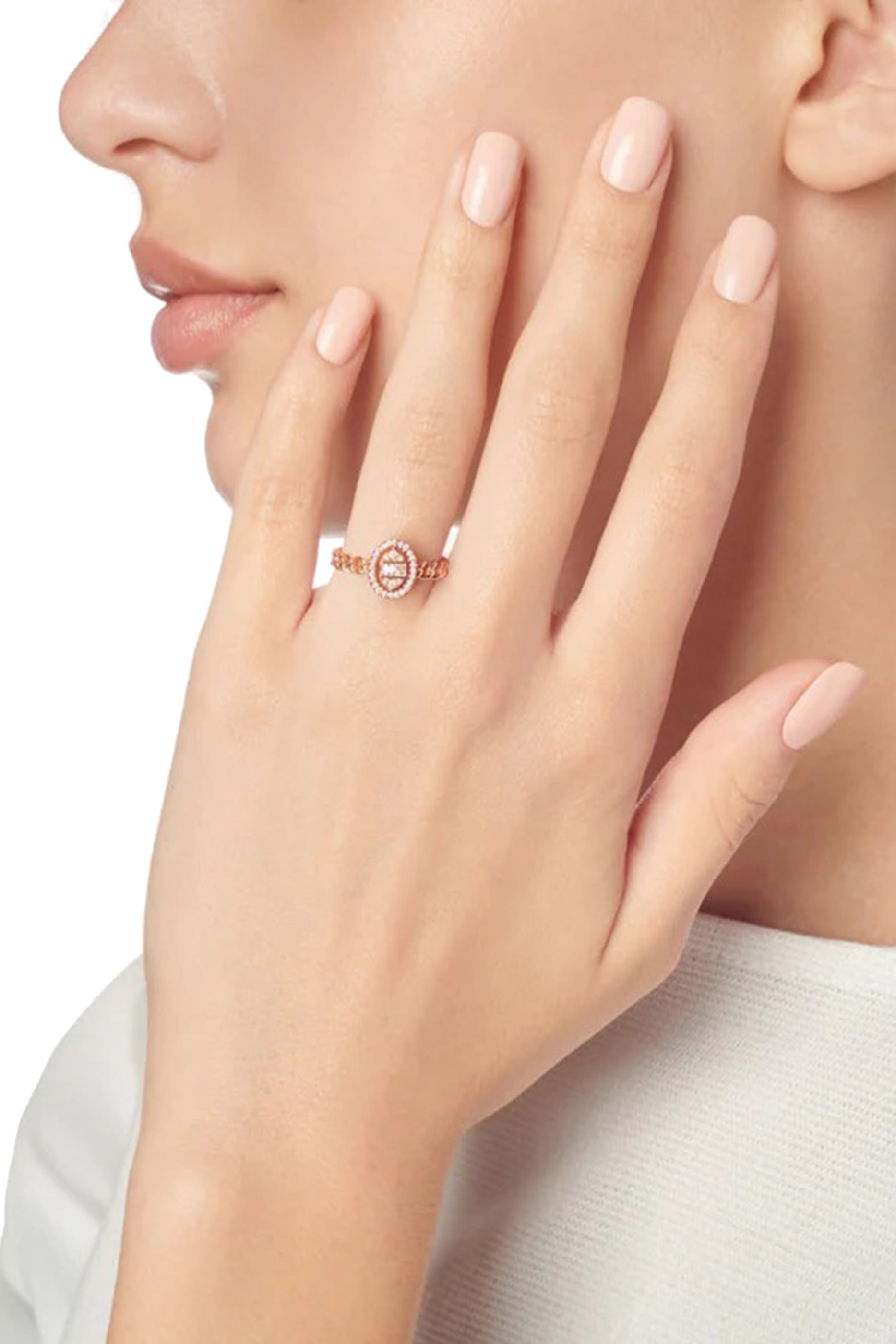 Quwa Square Ring, 18K Rose Gold & Diamonds