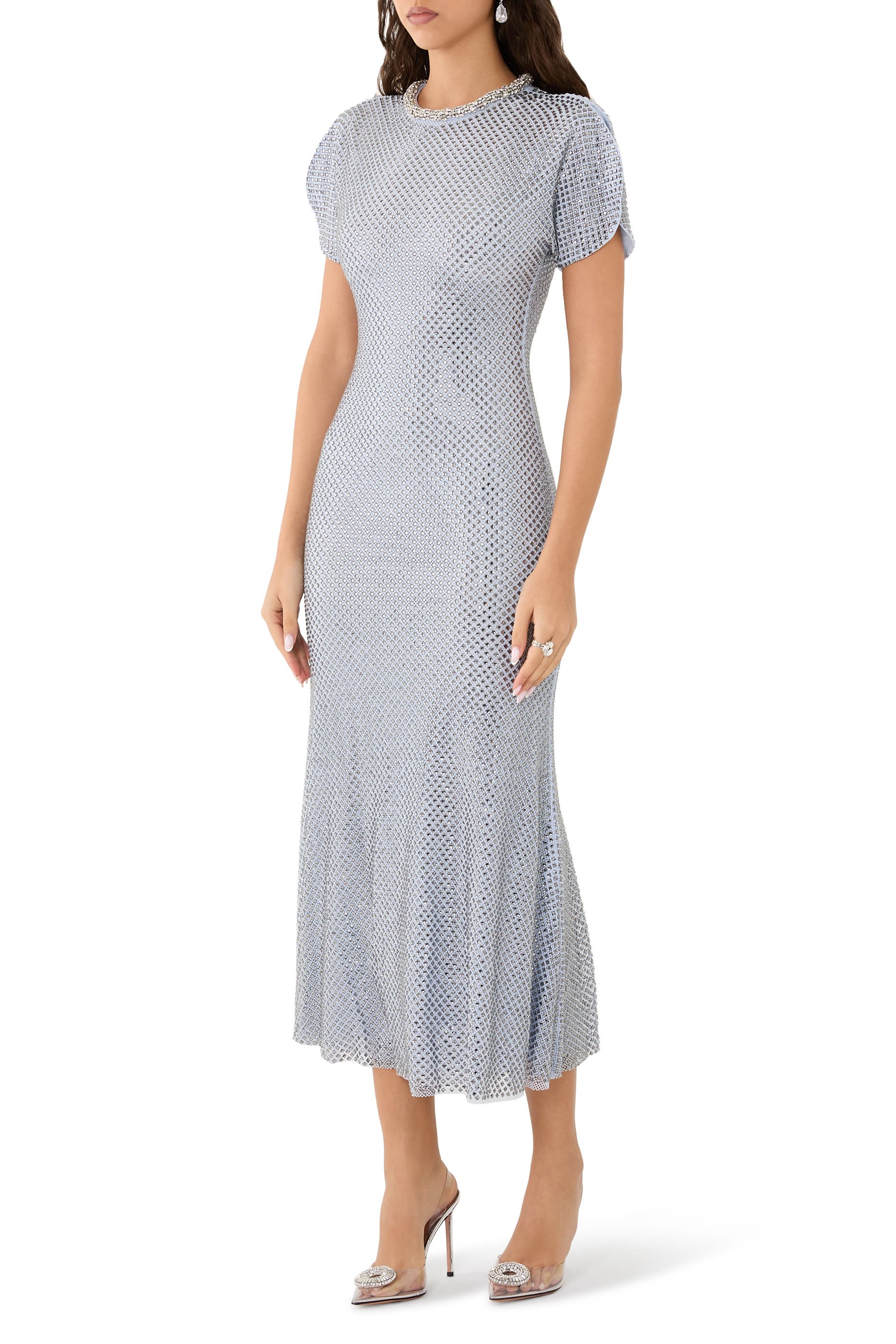 Rhinestone Mesh Midi Dress