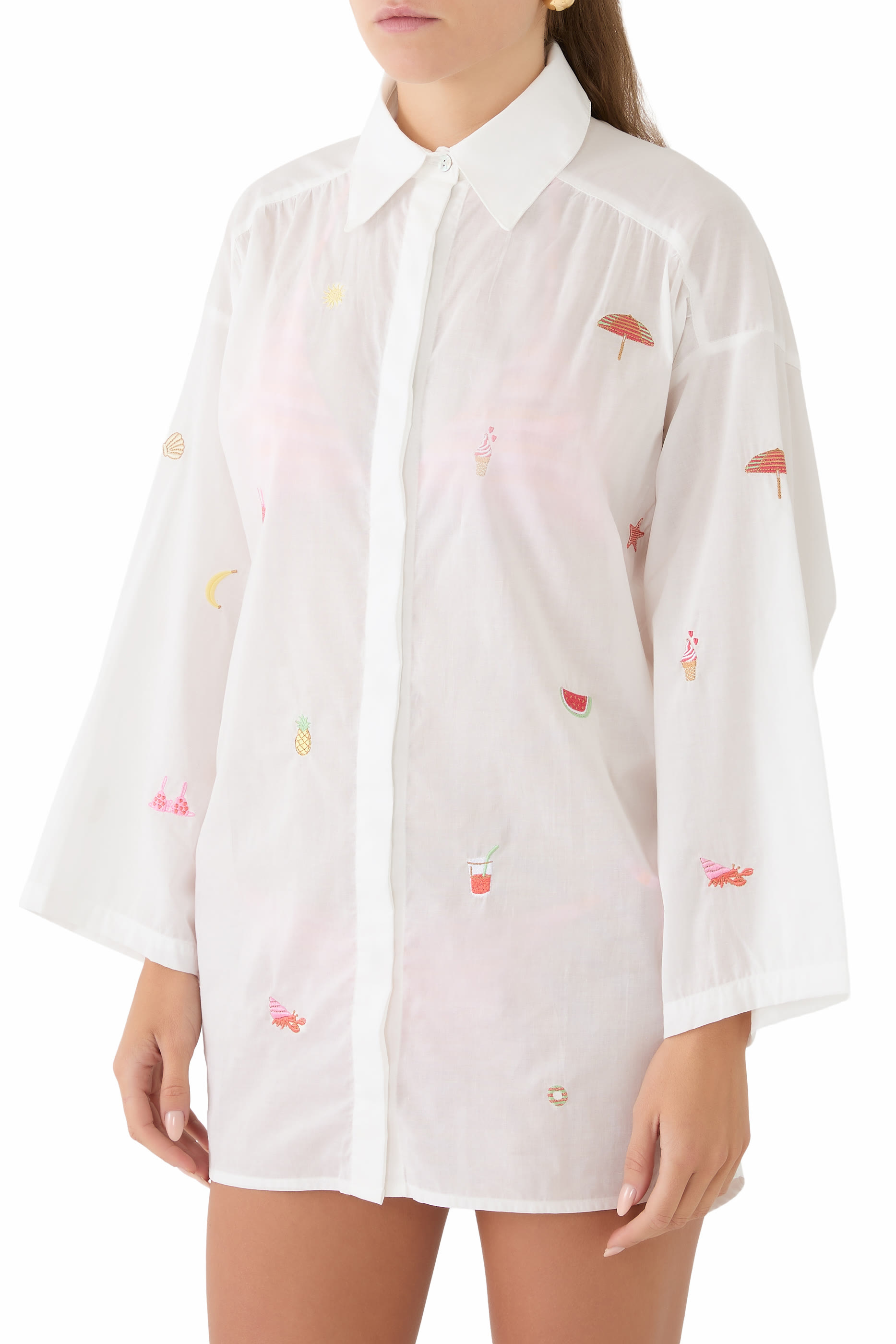 Aleia Oversized Embroidered Long-Sleeved Shirt