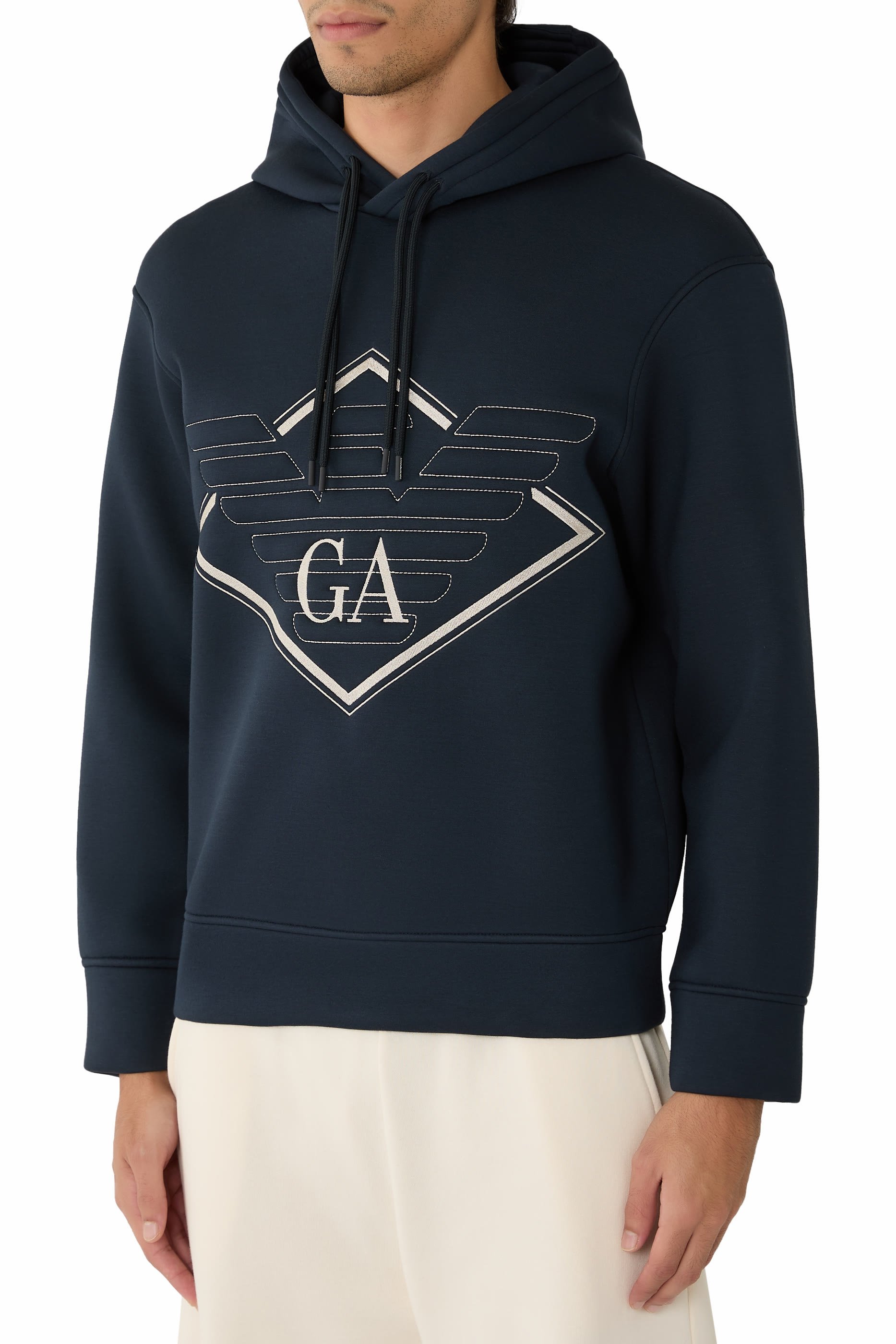 Oversized Eagle Logo Double-Jersey Hooded Sweatshirt