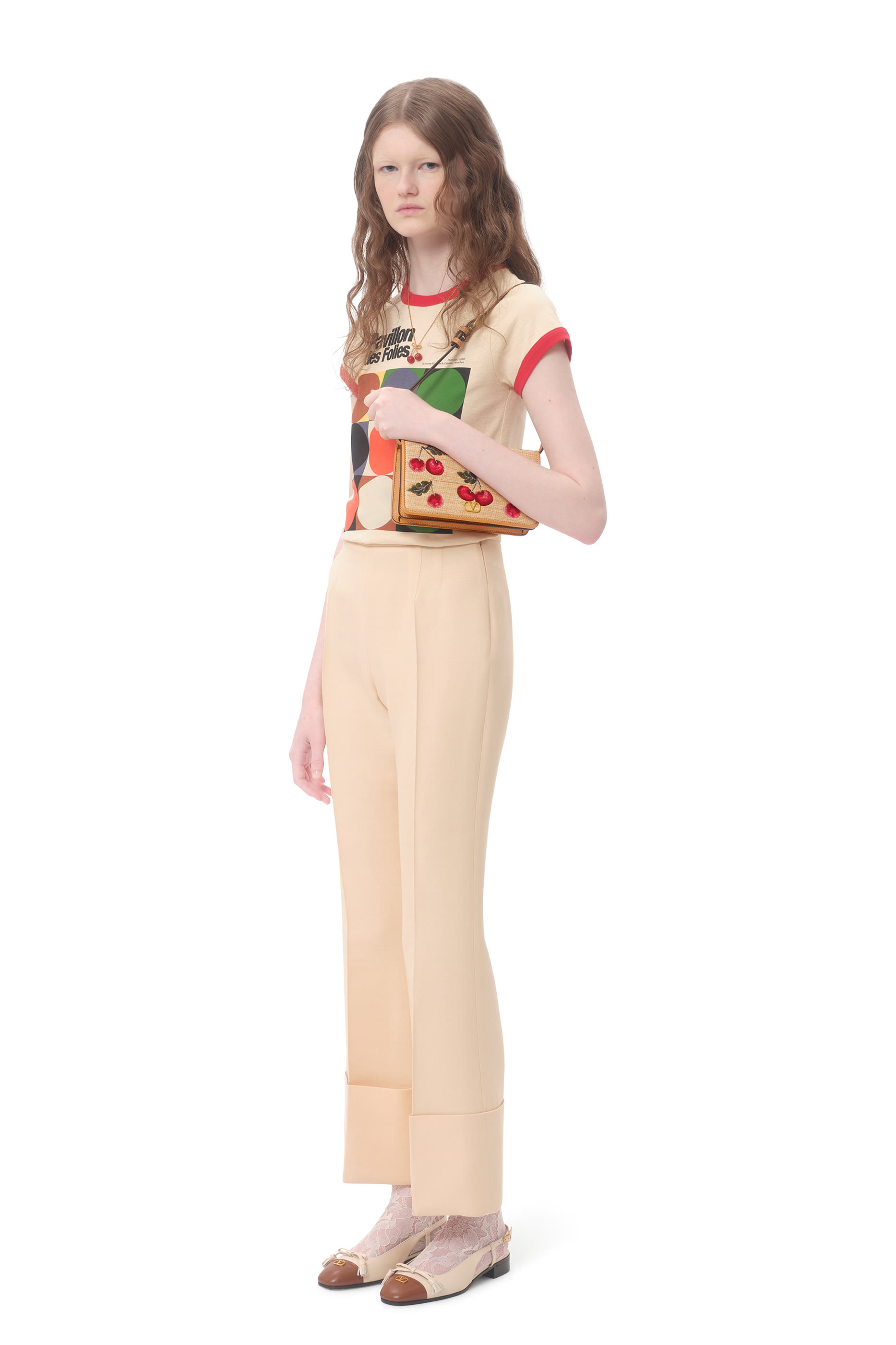  VLogo Signature Mini Shoulder Bag in Jacquard Raffia with Cherryfic Pattern