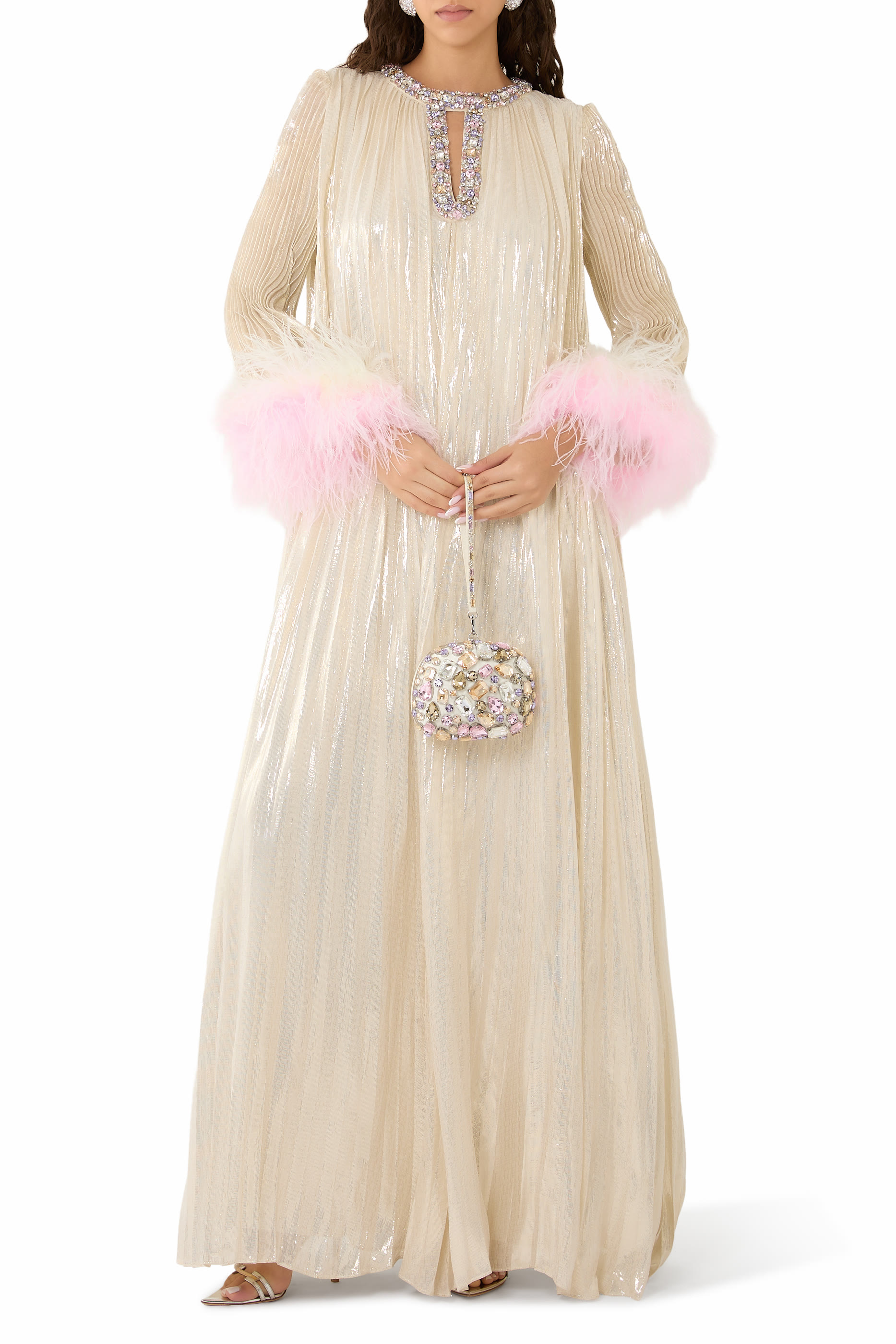 Metallic Ombre Feather Maxi Dress