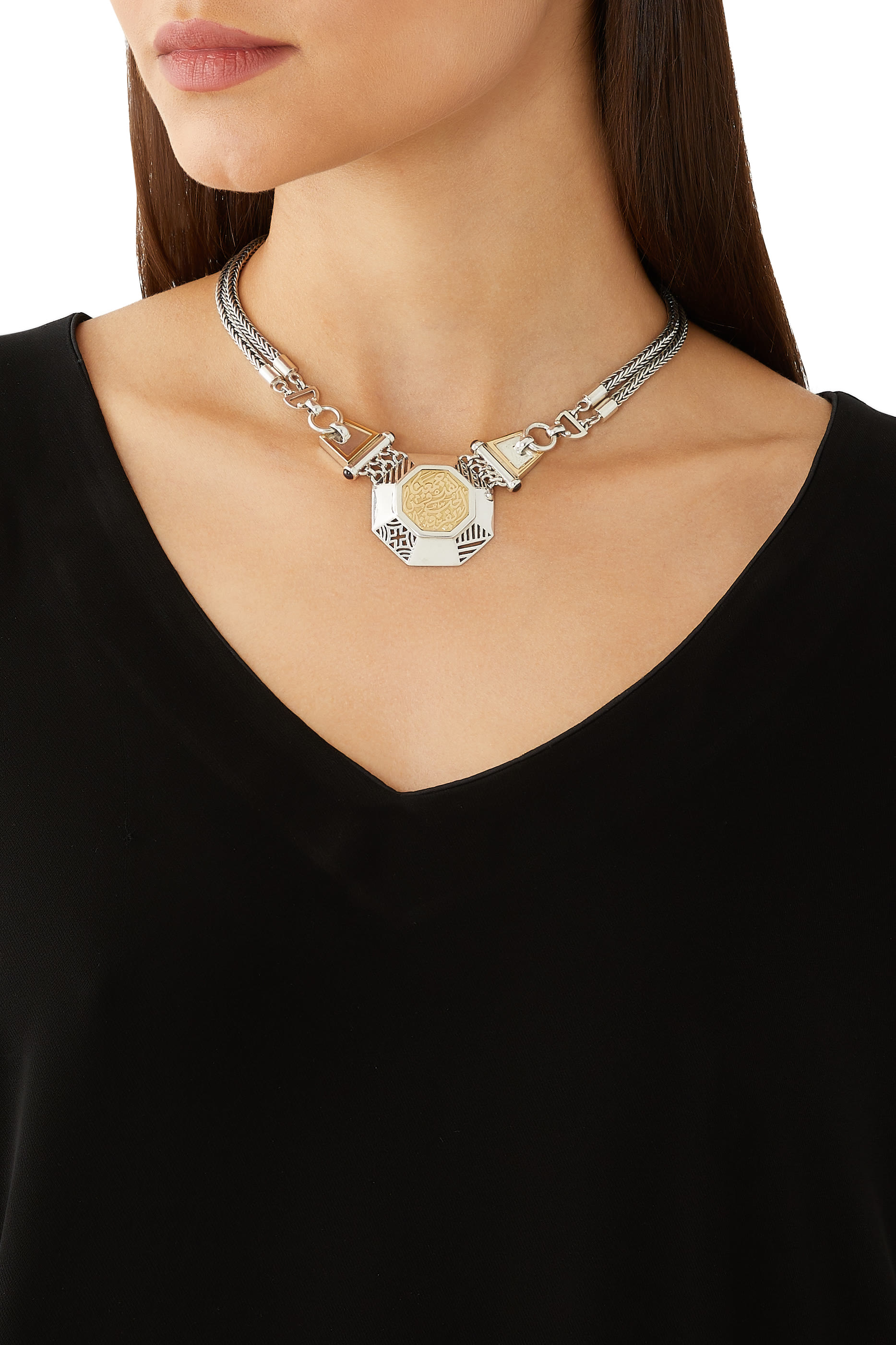 18K YG&SS Nur Garnet Khalil Gibran Necklace