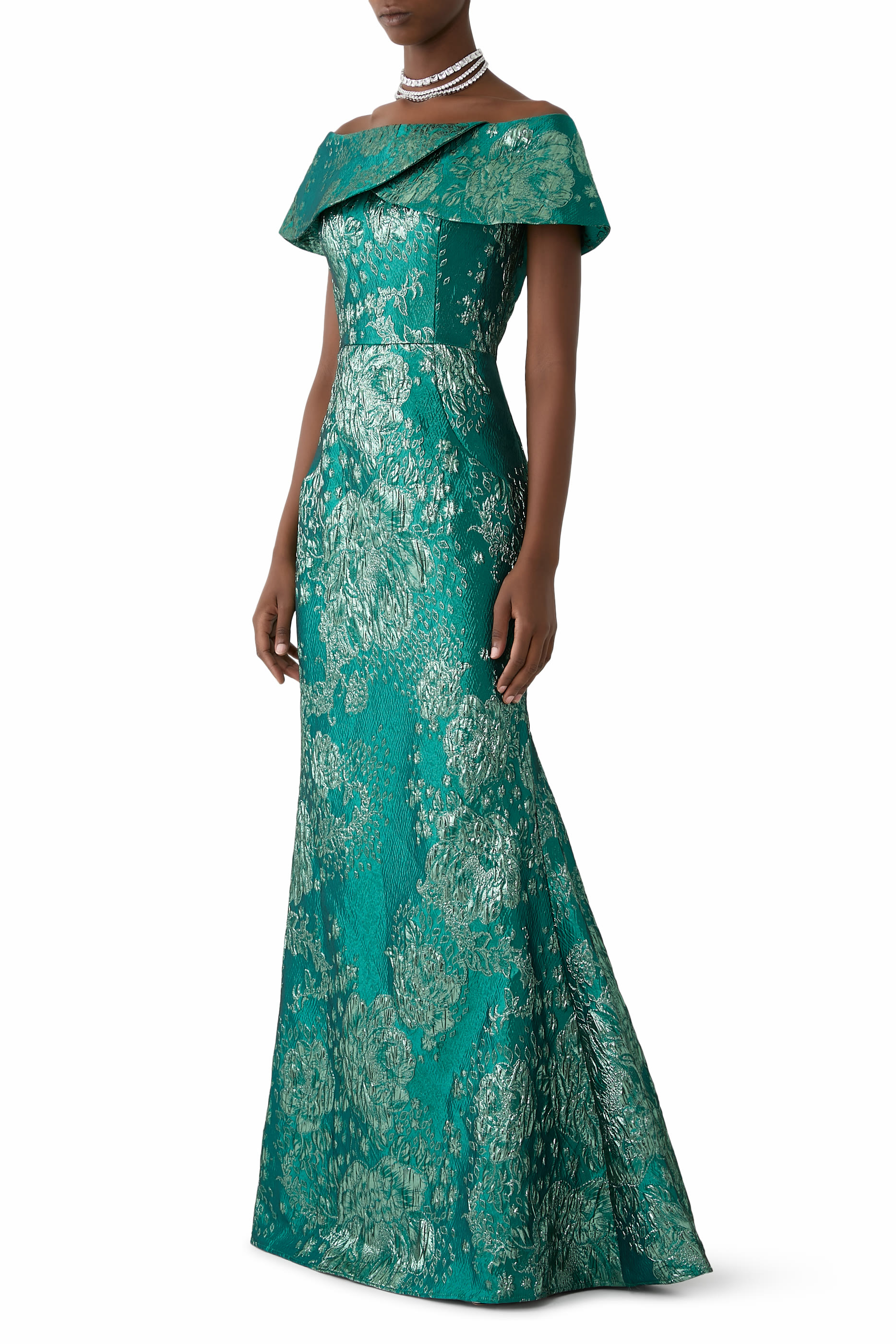 Off-Shoulder Jacquard Gown