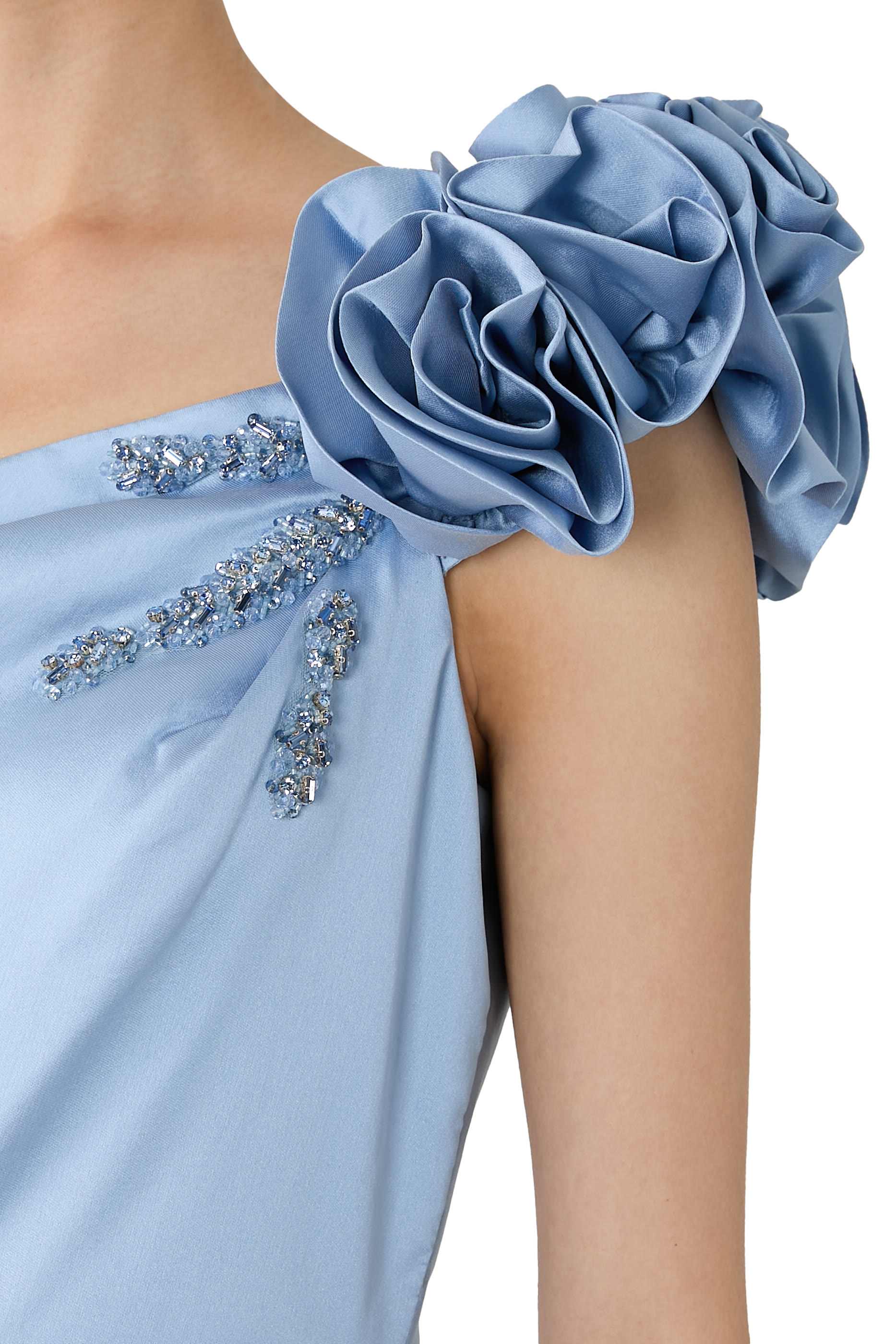  Mikado Flower One Shoulder Bead Appliqu&eacute; Gown