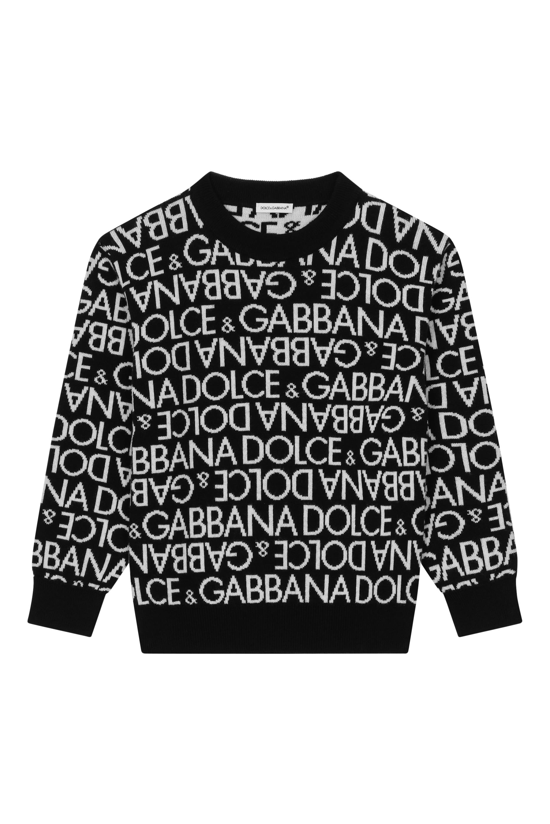 Kids Round-Neck Sweater with All-Over Jacquard Logo