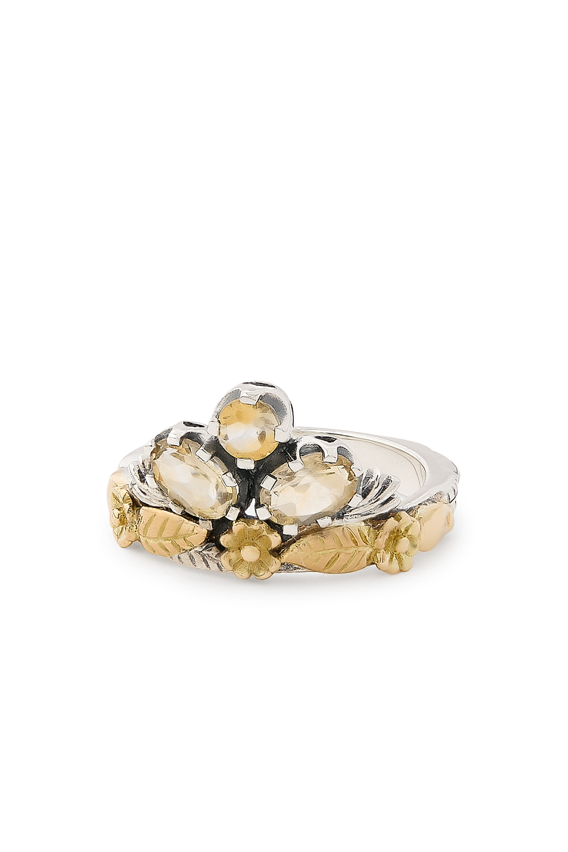 Stone Floral Ring, 18K Yellow Gold with Sterling Silver & Citrine