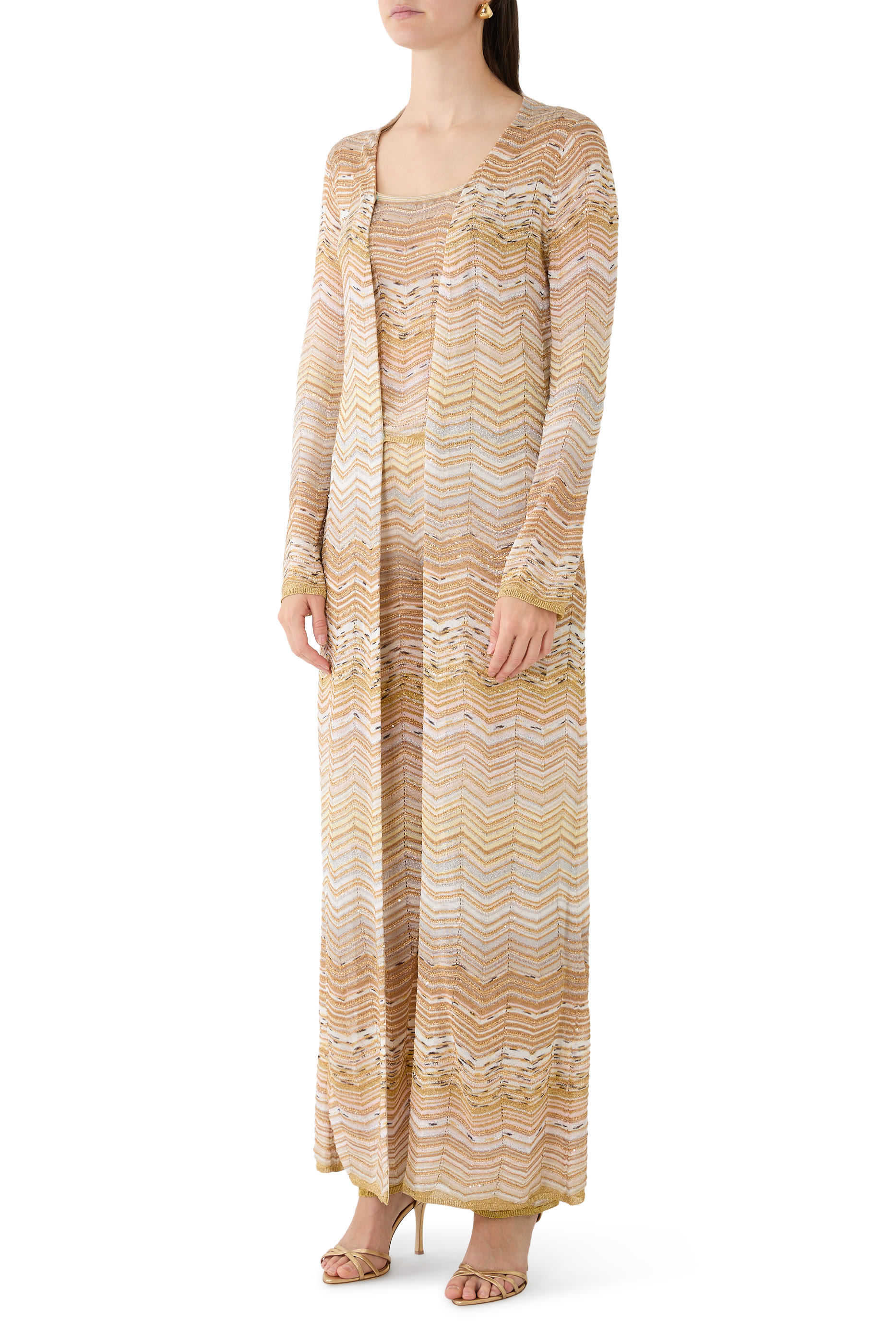 Chevron Pattern Sequin Long Cardigan