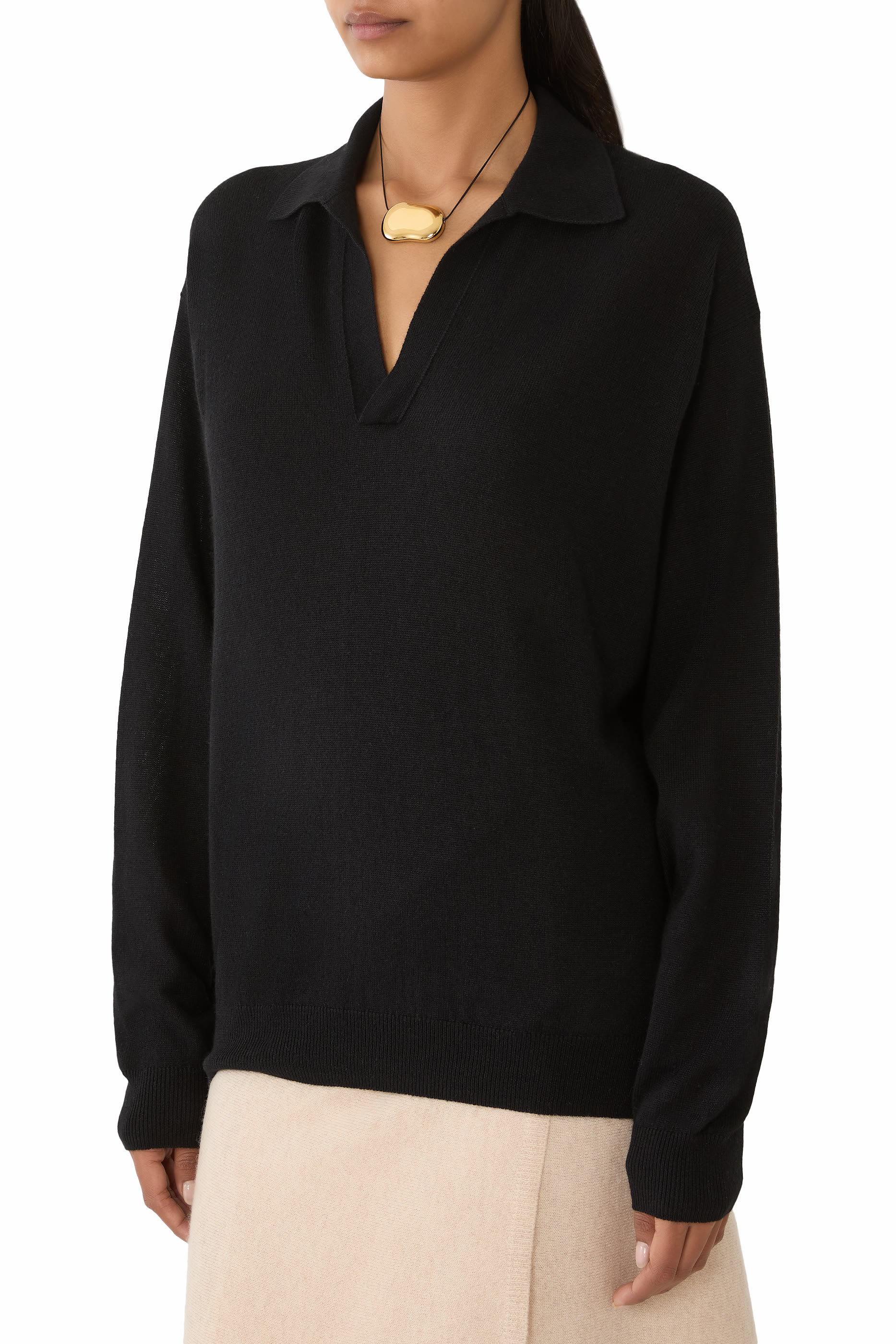 Super Fine Cashmere Silk Knit Skipper Polo