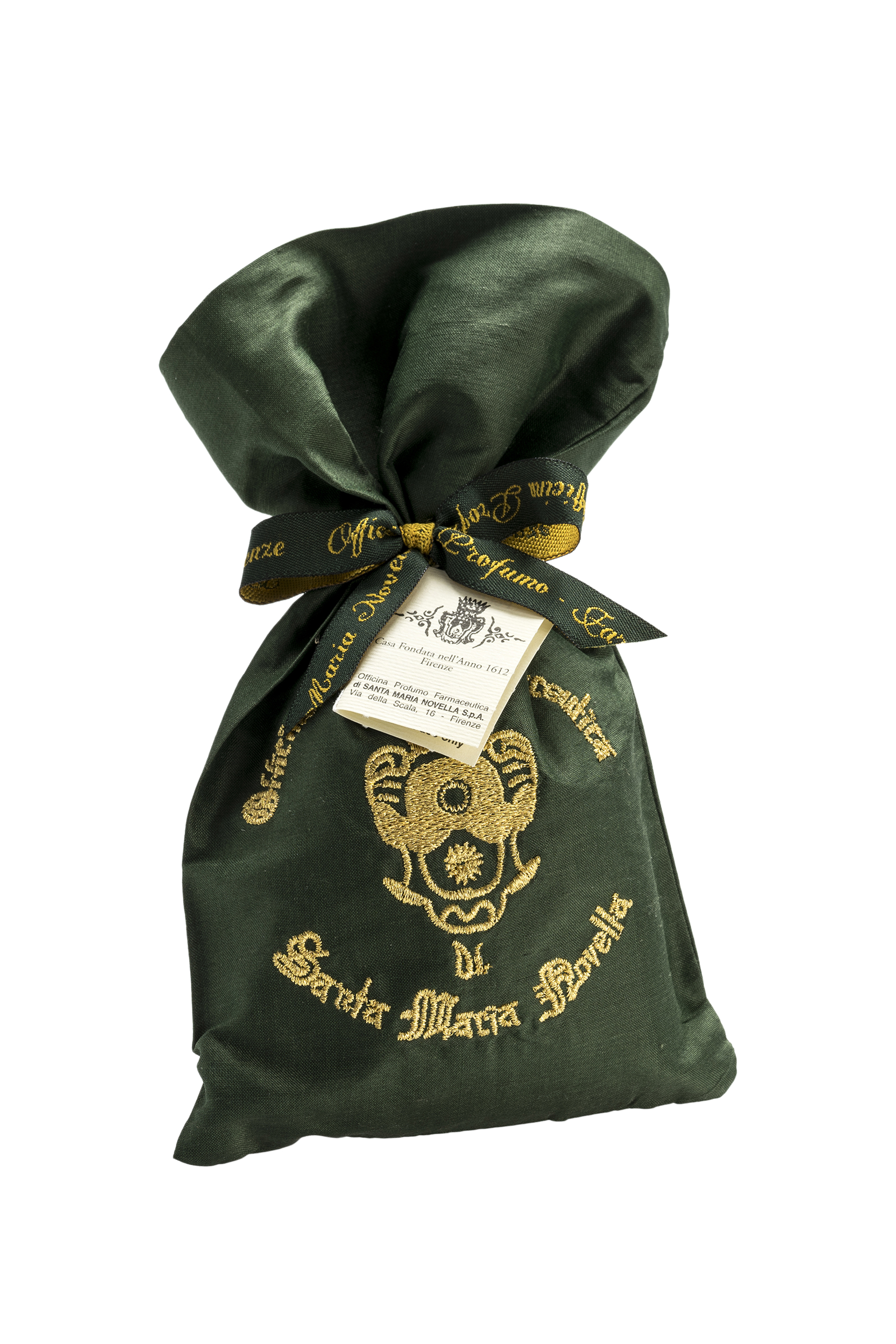 Pot Pourri in Embroidered Green Silk Sachet.