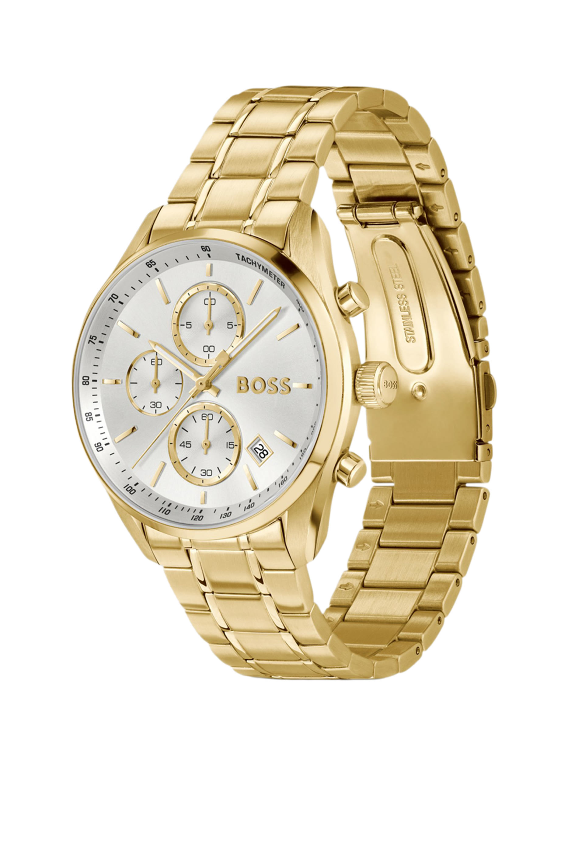 Gold-Tone Chronograph Watch with Silver-White Dial 