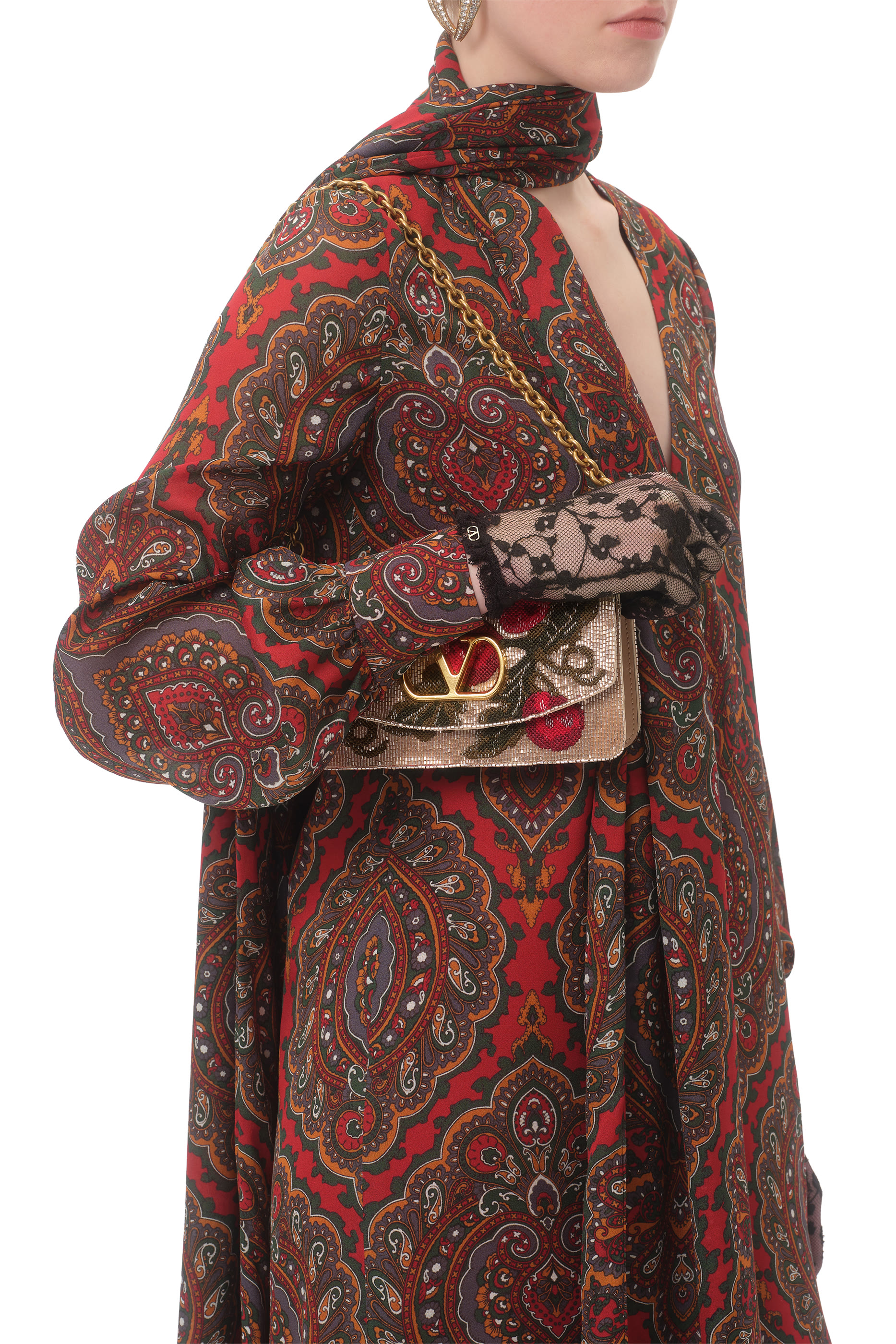 Vain Embroidered Shoulder Clutch Bag with Cherryfic Pattern