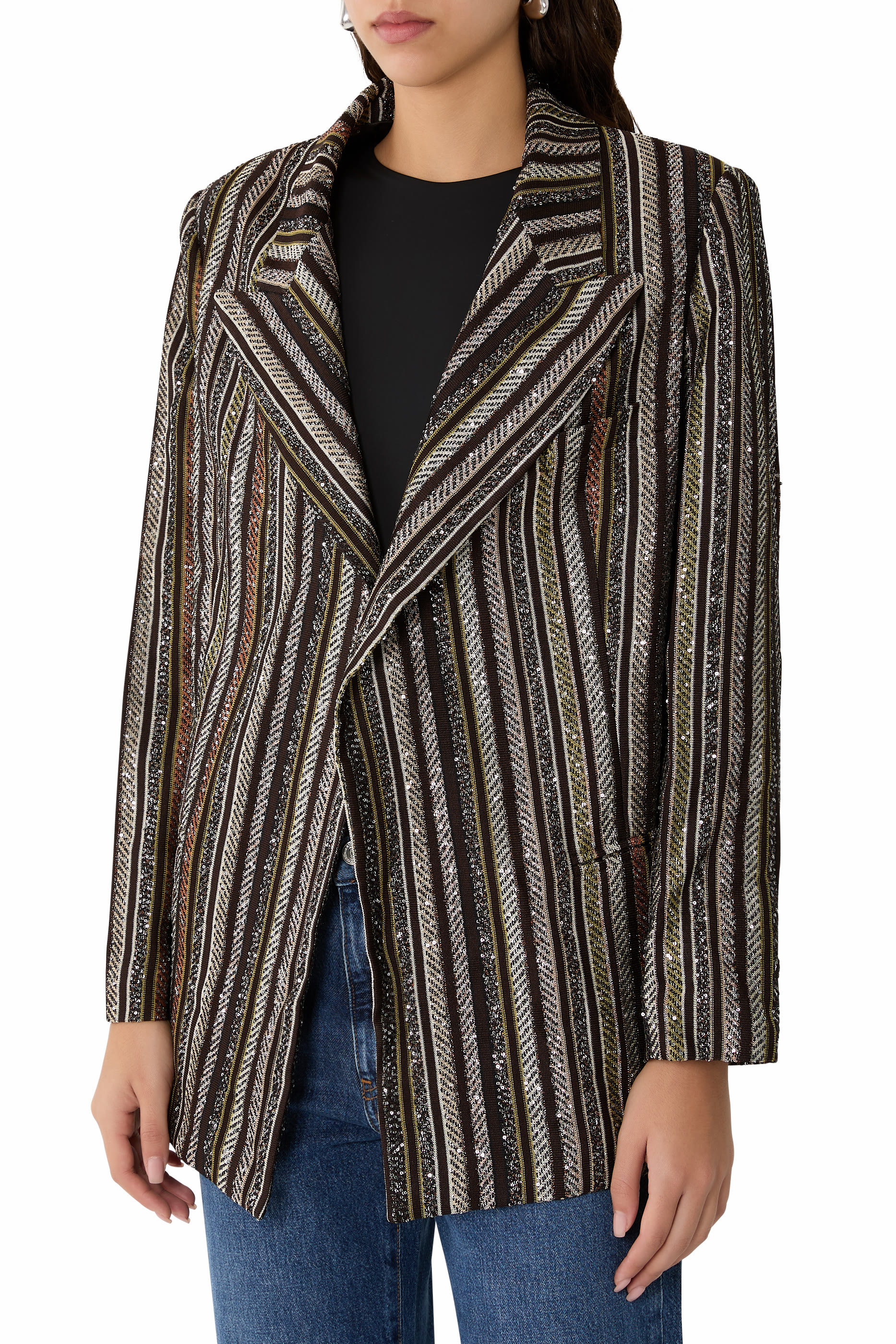  Single-Breasted Blazer with Herringbone Stripe Knit